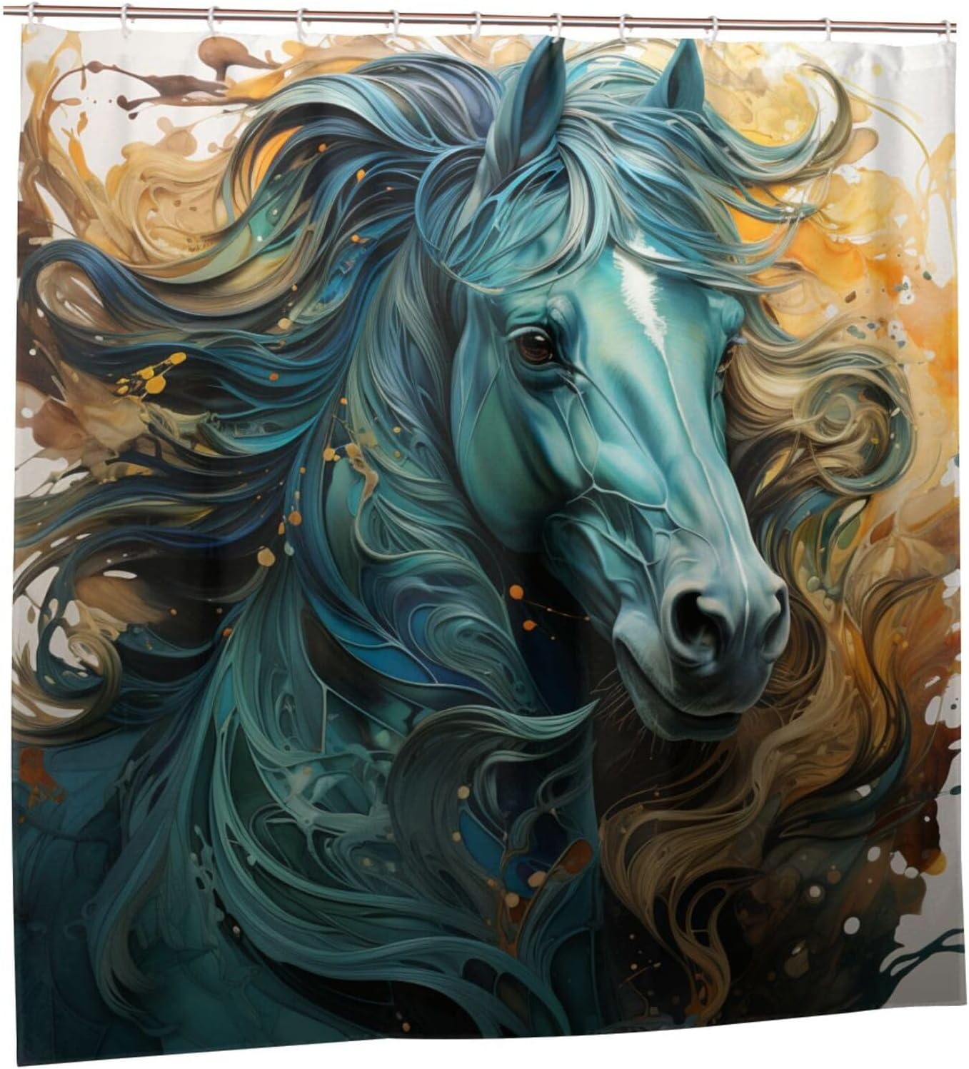 Green Horse Shower Curtain Set with 12 Hooks 72x72in