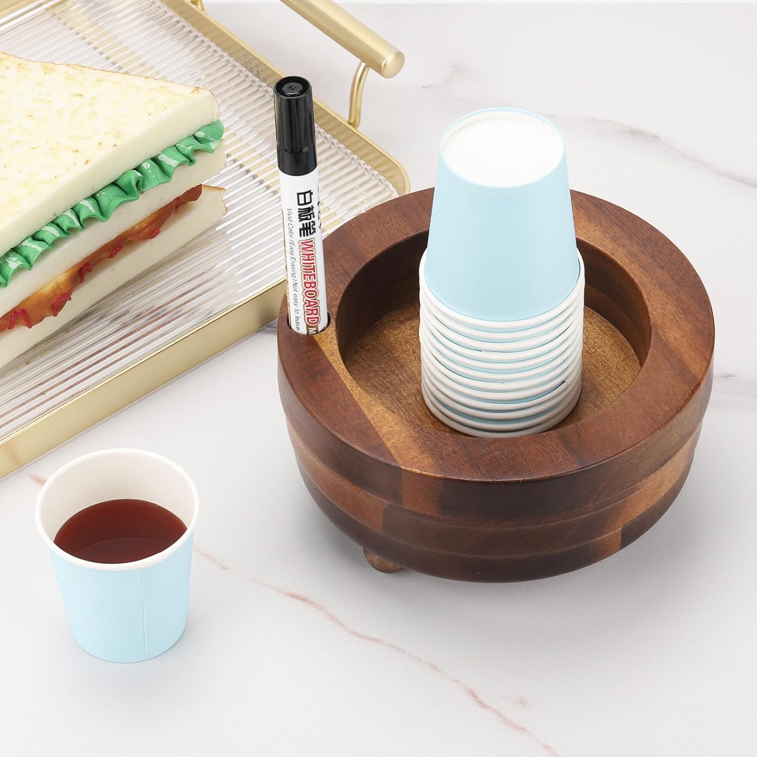 Tecbeauty Wooden Cup Holder with Marker Slot 1