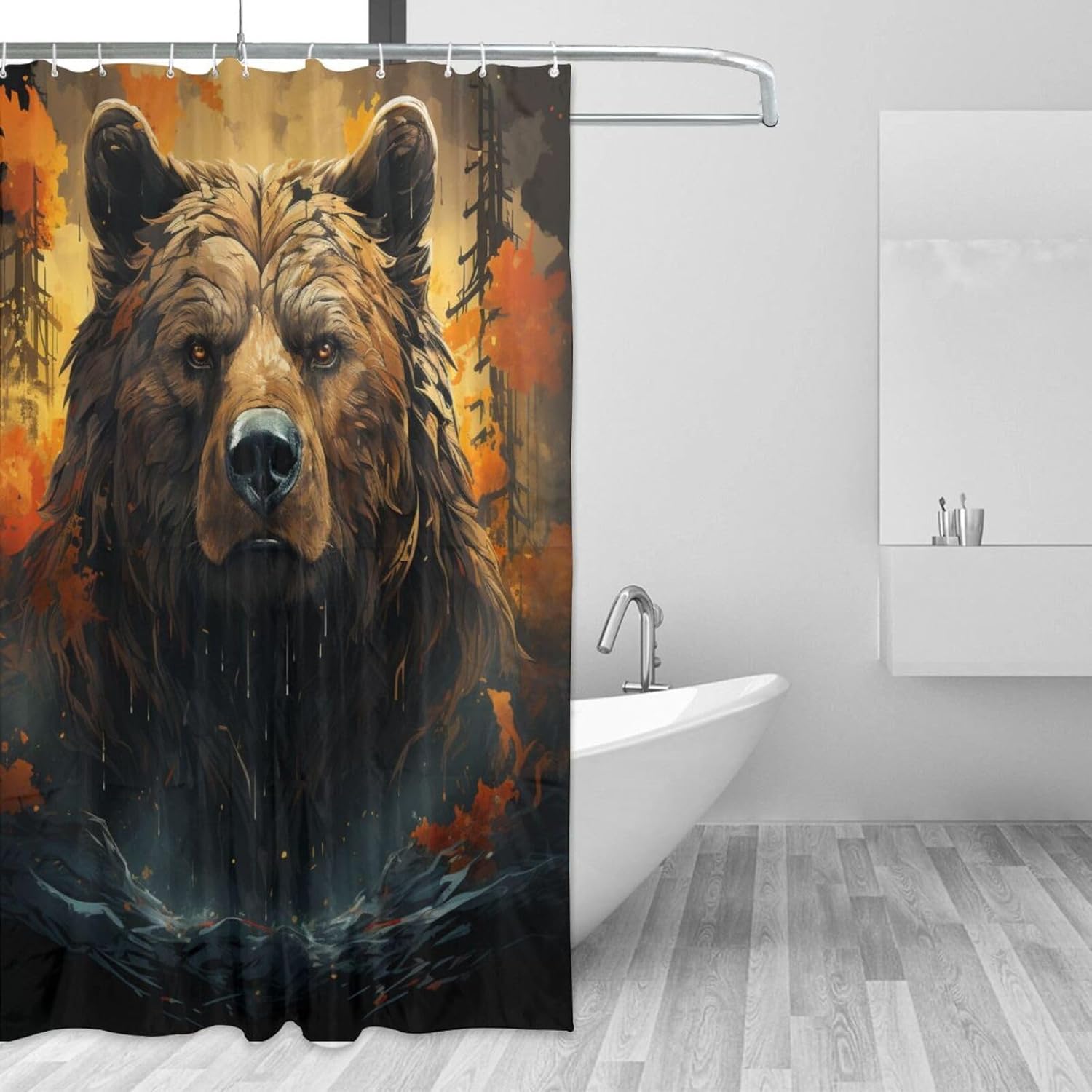 Brown Bear Shower Curtain Set with 12 Hooks 72x72in