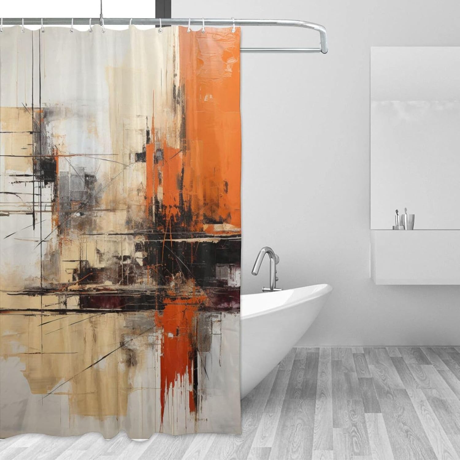 Abstract Oil Painting Shower Curtain Set with 12 Hooks 72x72in