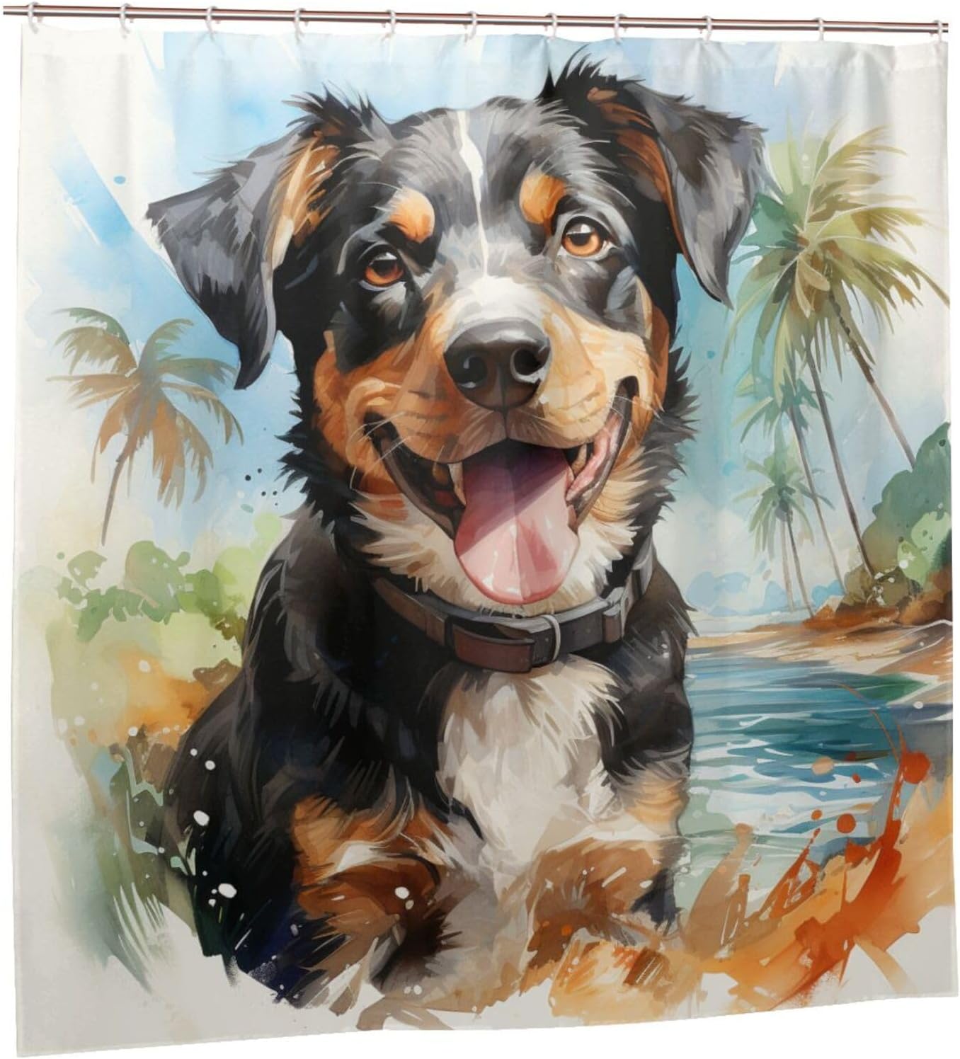 TIYAANDSY Black Dog Shower Curtain Set with 12 Hooks 72x72in