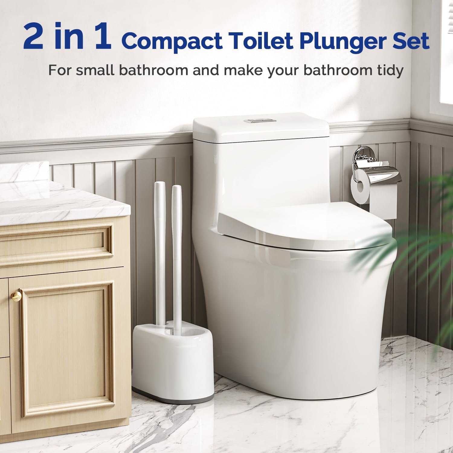 HAMITOR Toilet Plunger and Bowl Brush Combo - Heavy Duty White