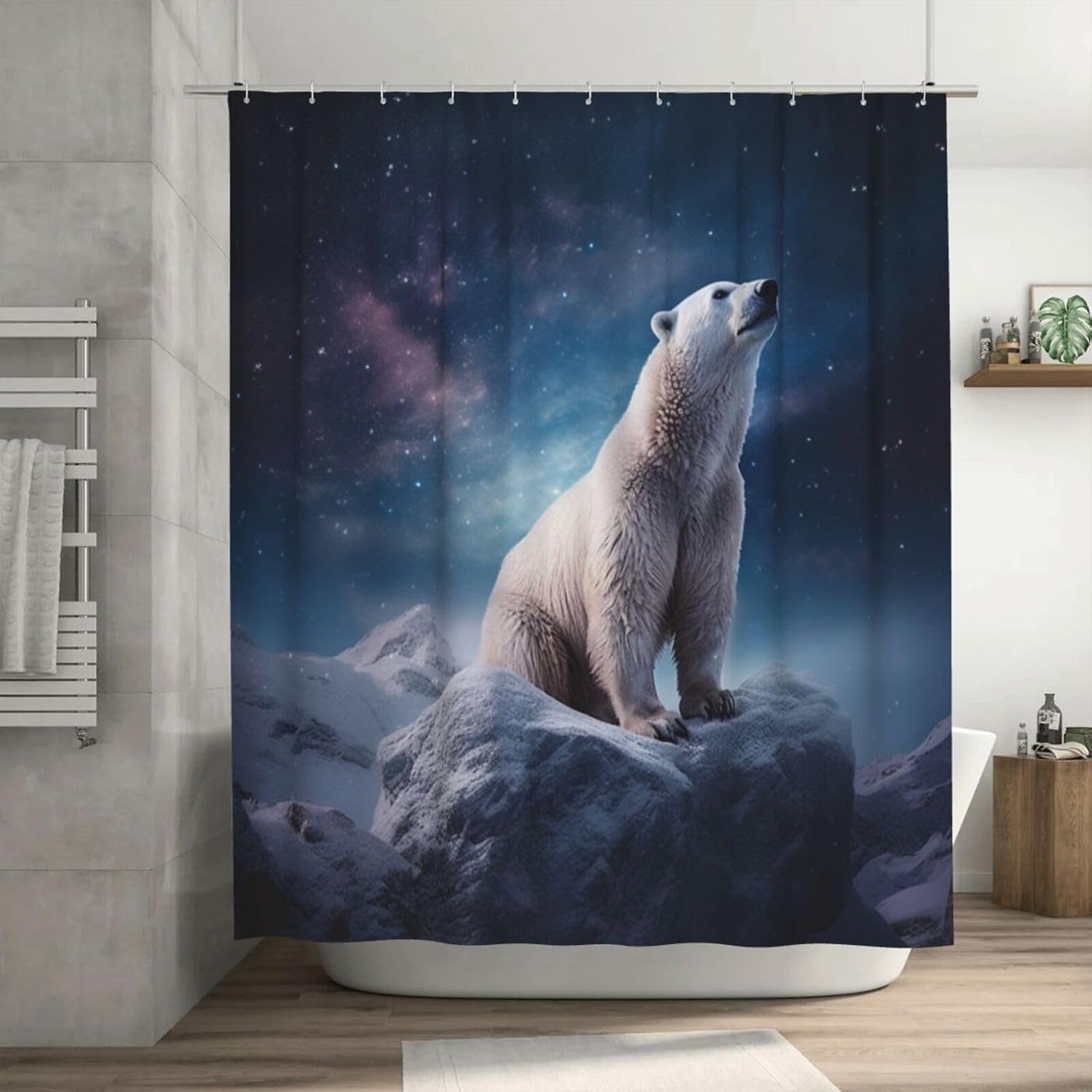 White Polar Bear Shower Curtain Set with 12 Hooks 72x72in 1