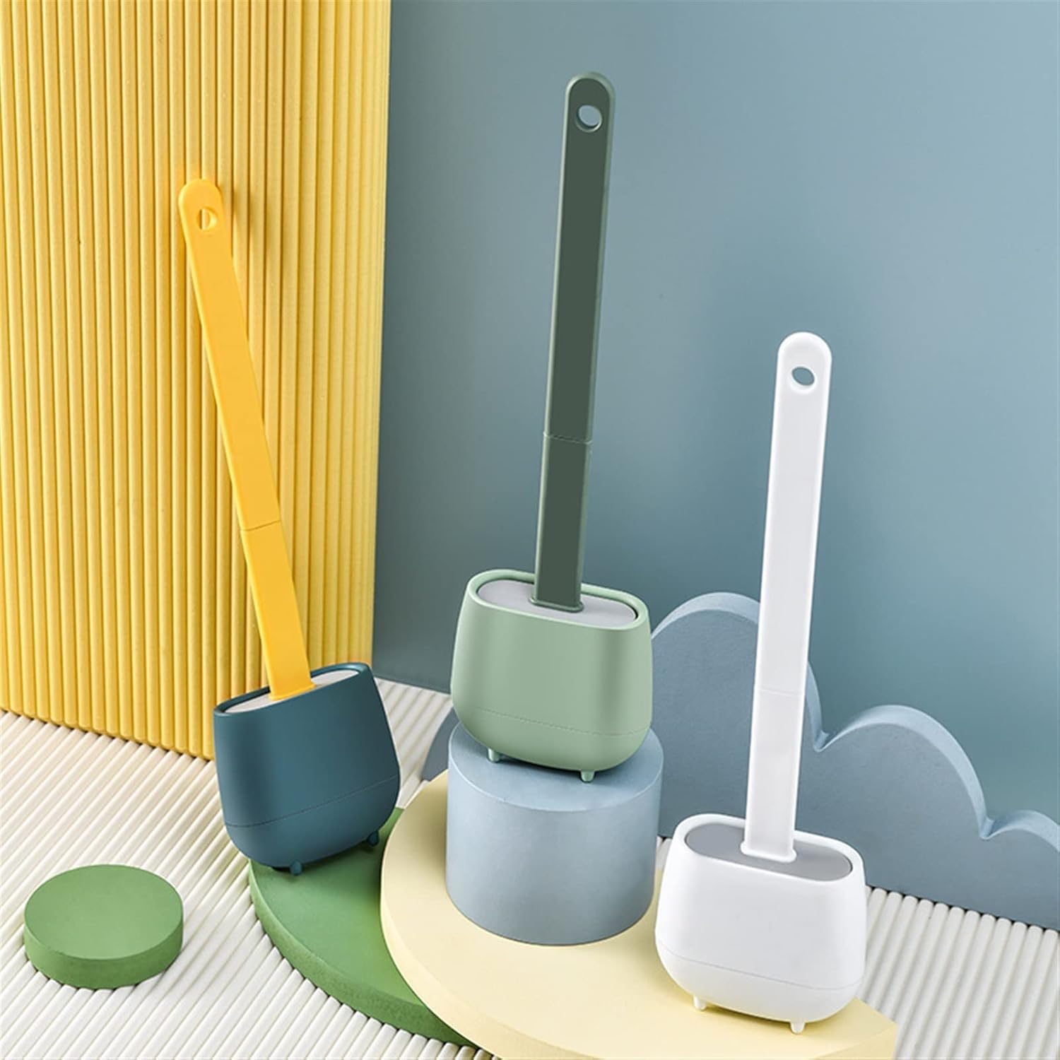 Toilet Brusher with Wall Mount and Green Plunger Holder
