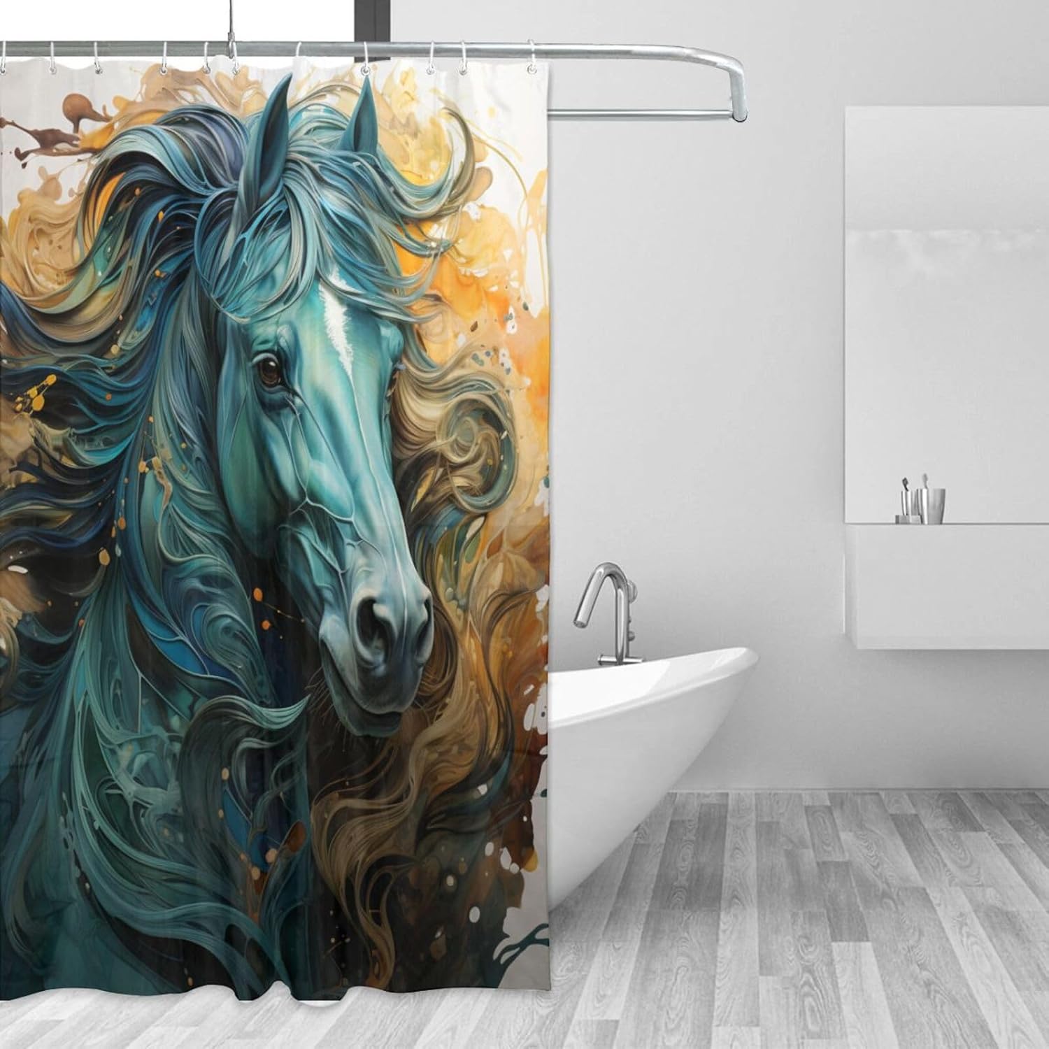 Green Horse Shower Curtain Set with 12 Hooks 72x72in