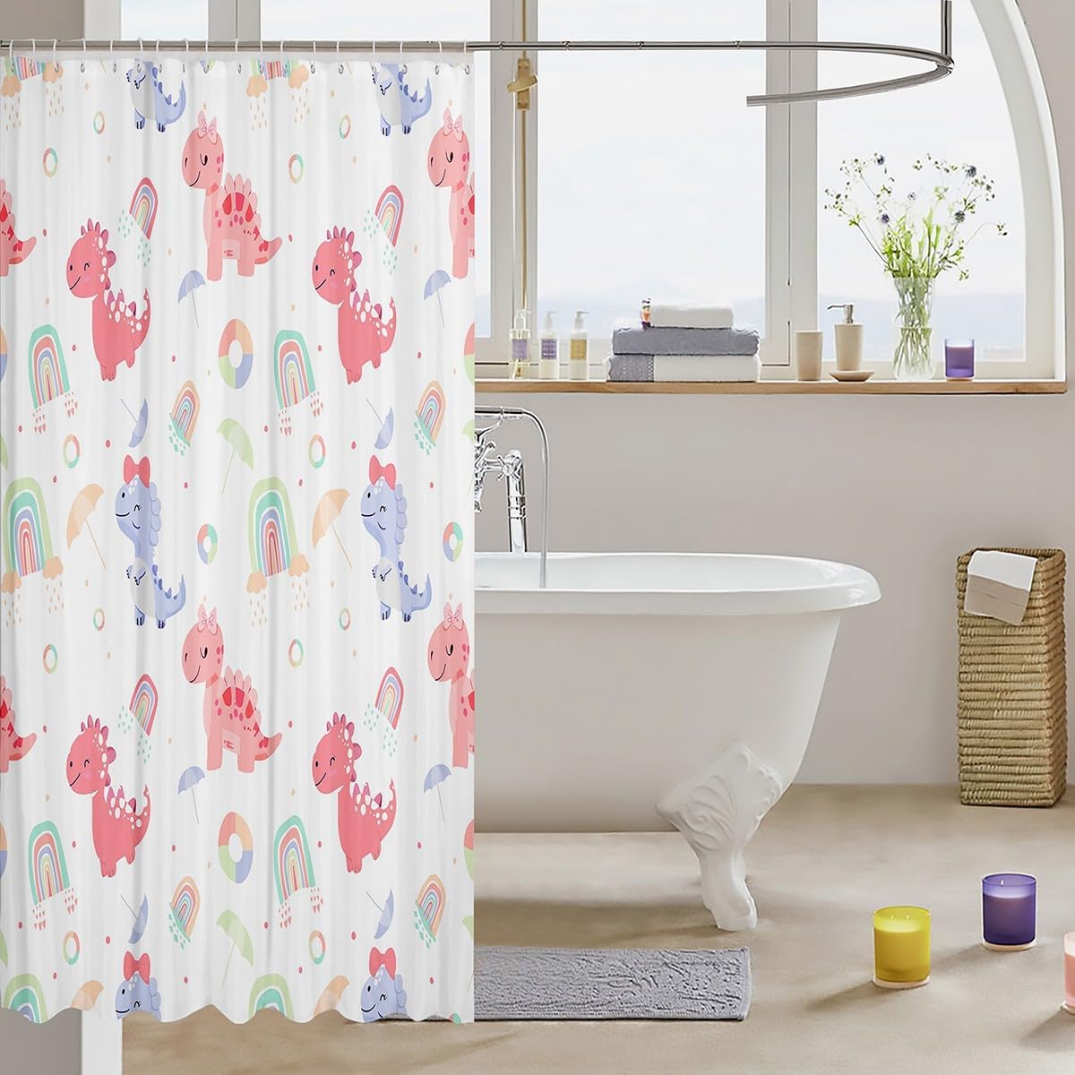 Erosebridal Dinosaur Cartoon Shower Curtain Set with 15 Hooks