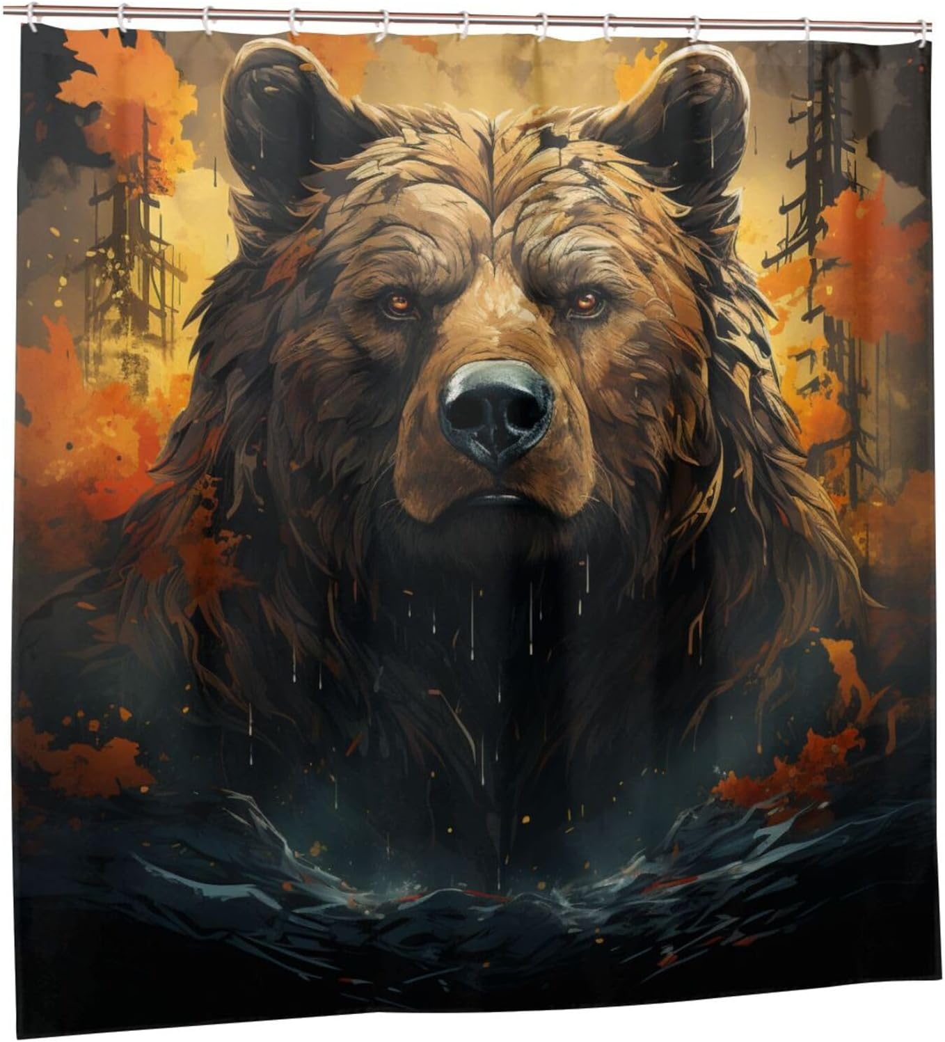 Brown Bear Shower Curtain Set with 12 Hooks 72x72in