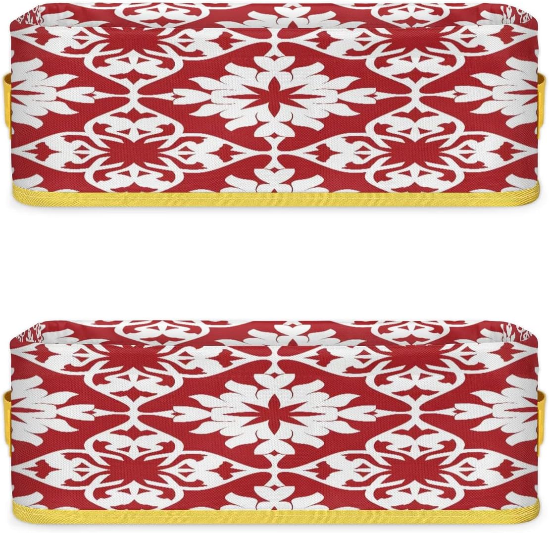 Mexican Tile Toilet Tank Topper Paper Basket with Handle Red