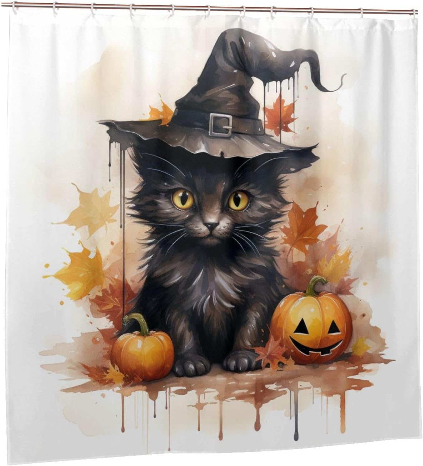 Wizard Hat Cat Shower Curtain Set 72x72in Waterproof