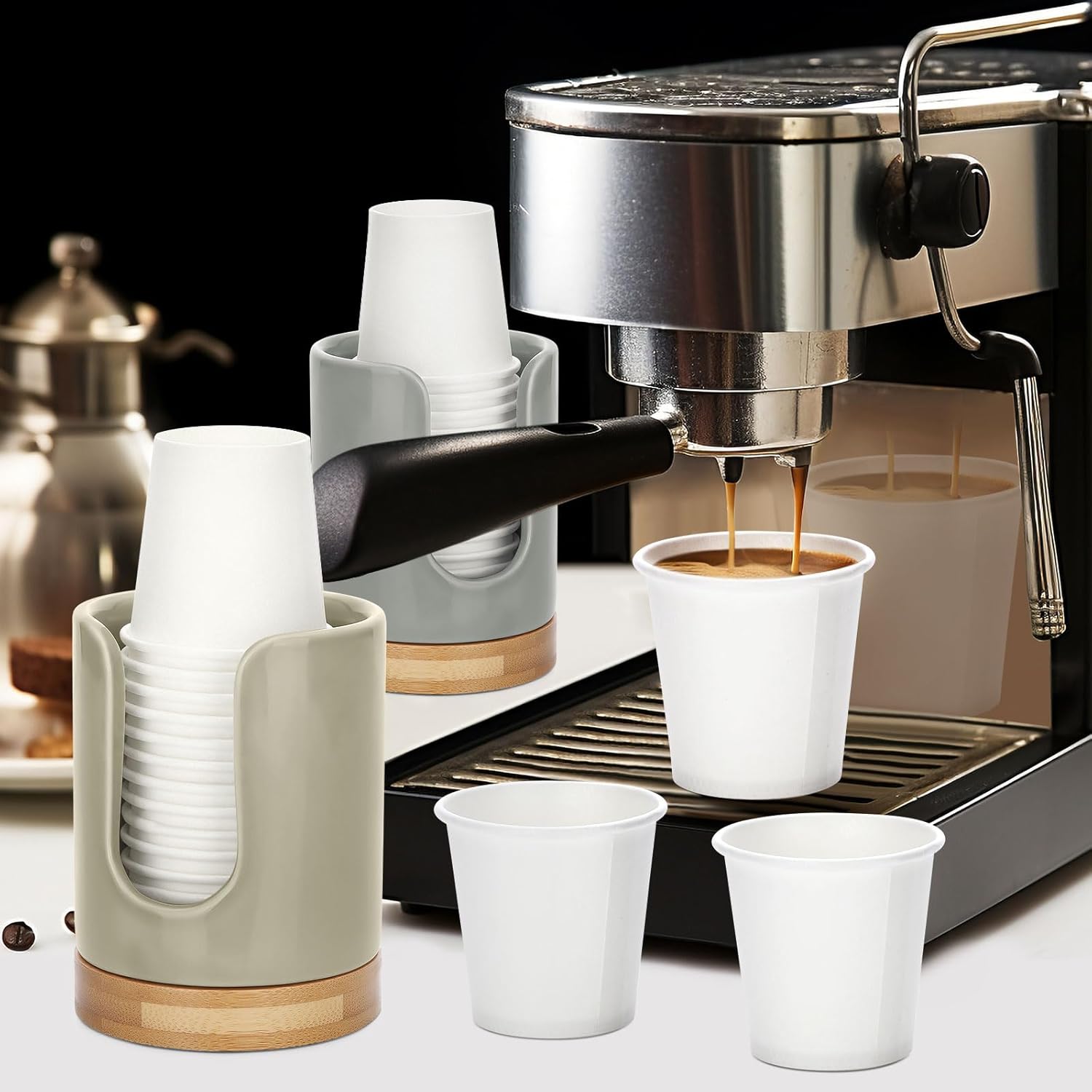 Soleebee Ceramic Cup Dispenser with Bamboo Base 1