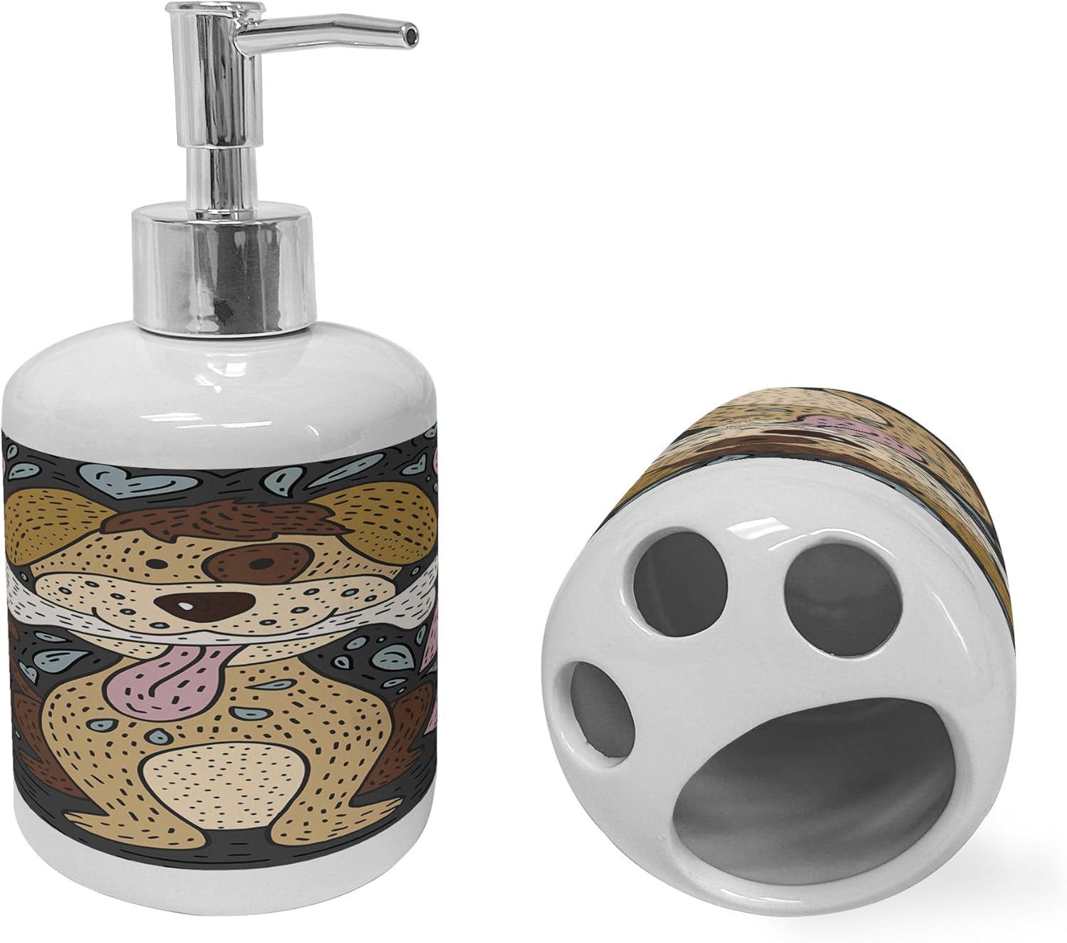 Ambesonne Dog Soap Dispenser and Toothbrush Holder Set