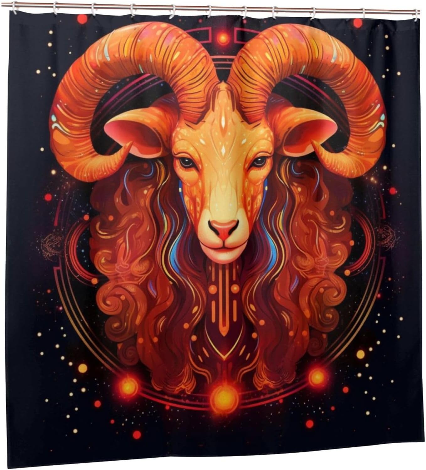 Red Constellation Starry Sheep Boho Shower Curtain Set