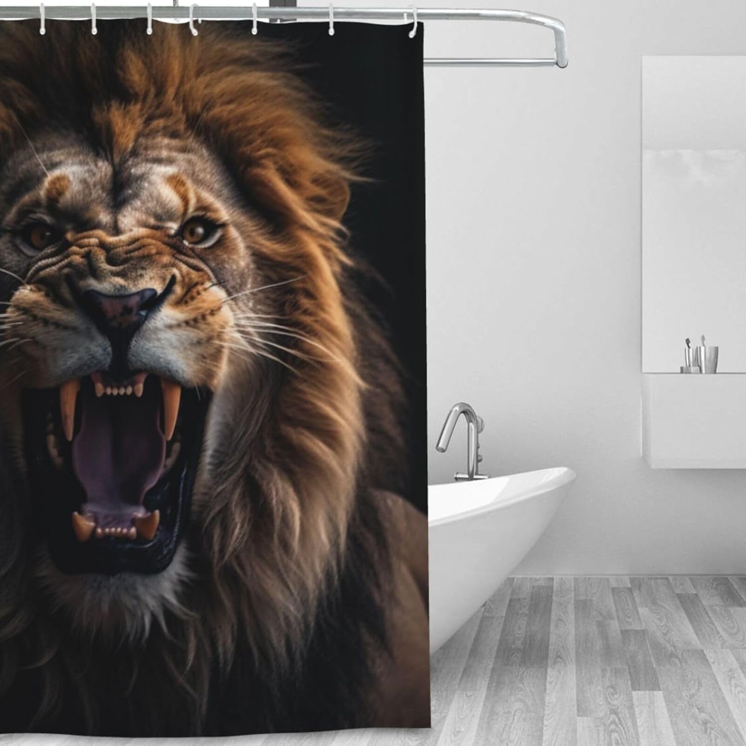 Lion Pattern Shower Curtain Set 72x72in with 12 Hooks