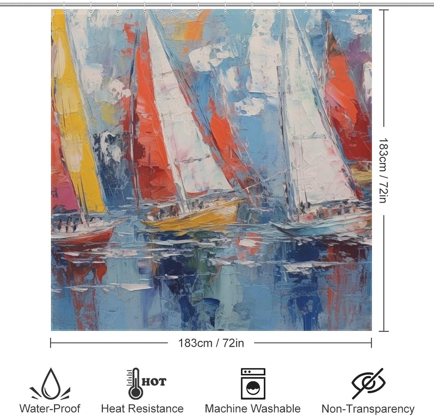 Red White Sailboat Shower Curtain Set with 12 Hooks 72x72in 1