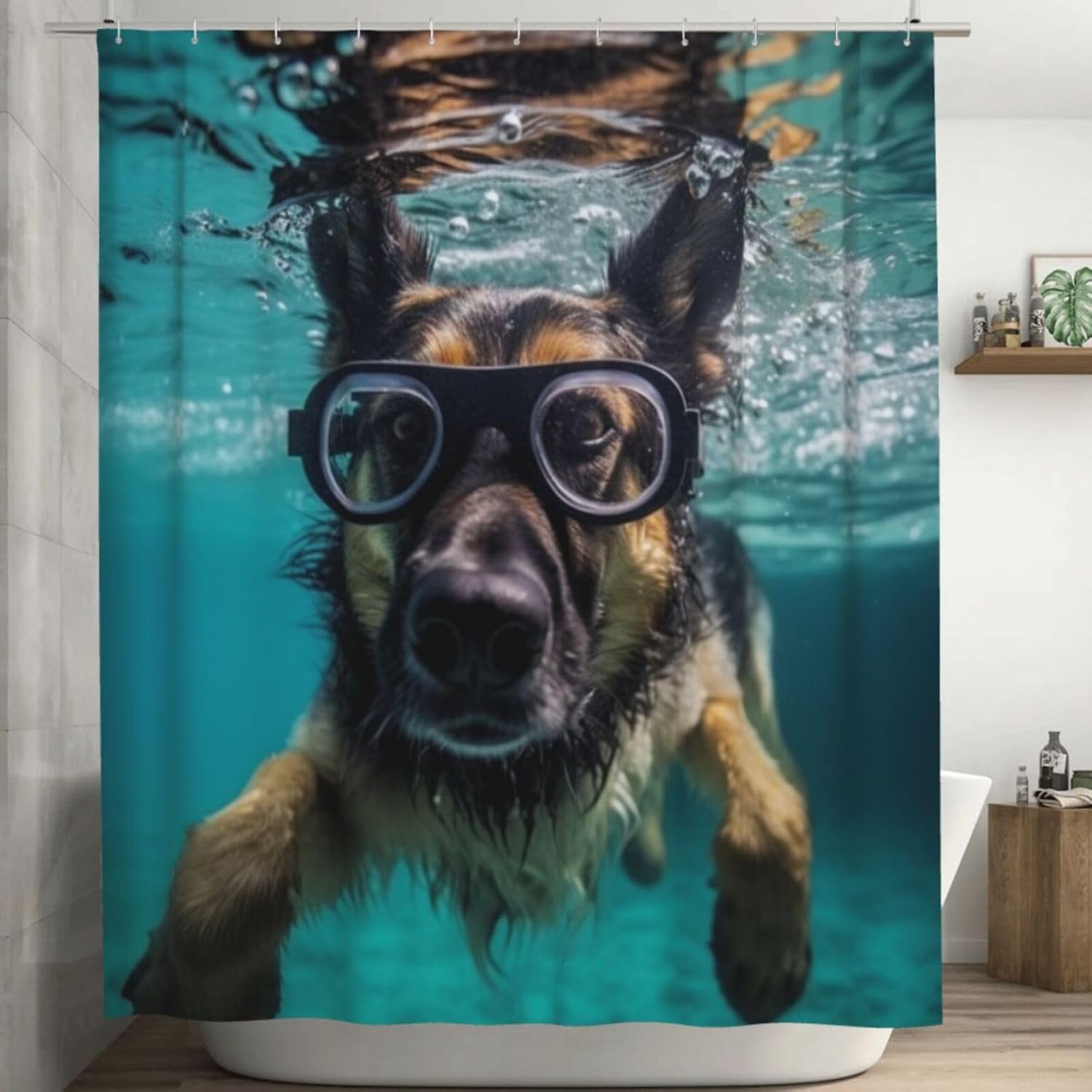 TIYAANDSY Underwater Glasses Dog Shower Curtain Set