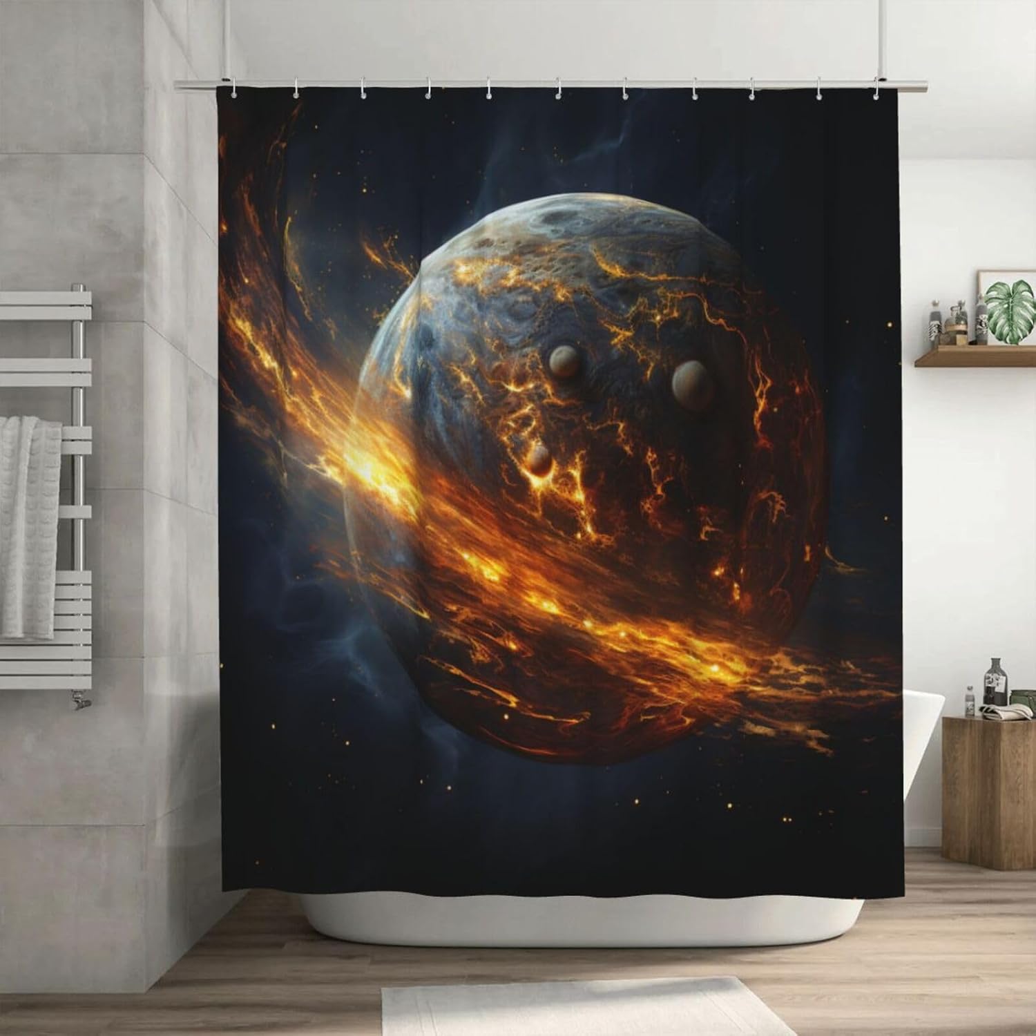 Flame Planet Shower Curtain Set with 12 Hooks 72x72in