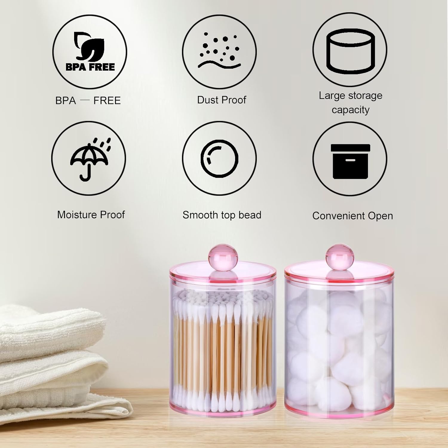 4 Pack Bathroom Canister Set with Lids - Pink