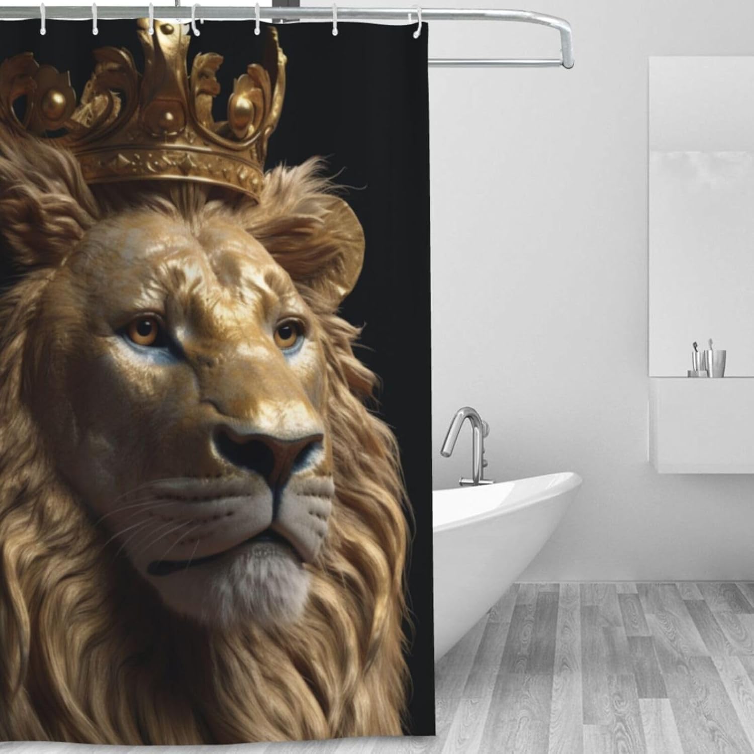 TIYAANDSY Gold Lion Shower Curtain Set 72x72in