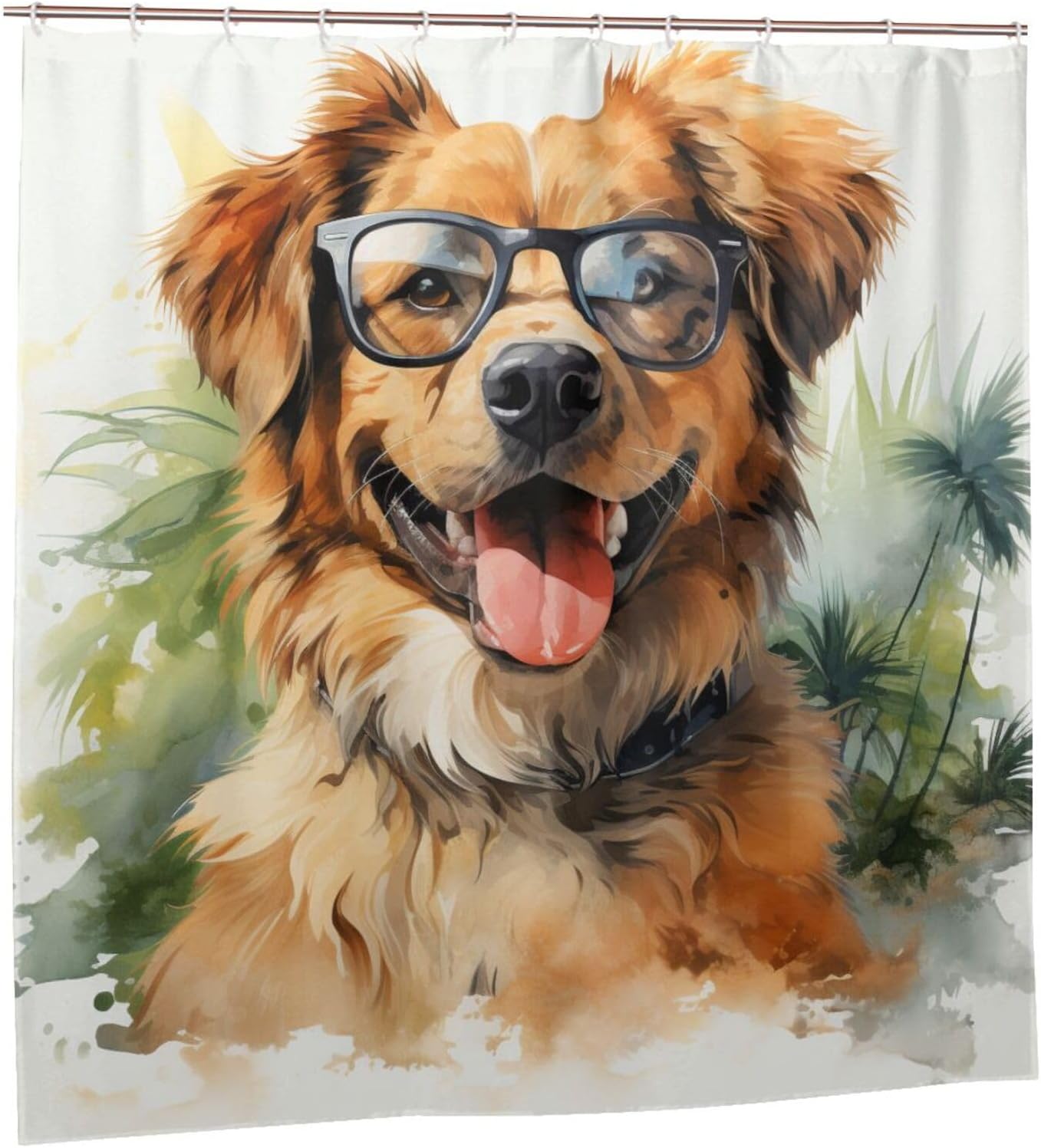 Brown Dog Shower Curtain Set with 12 Hooks 72x72in
