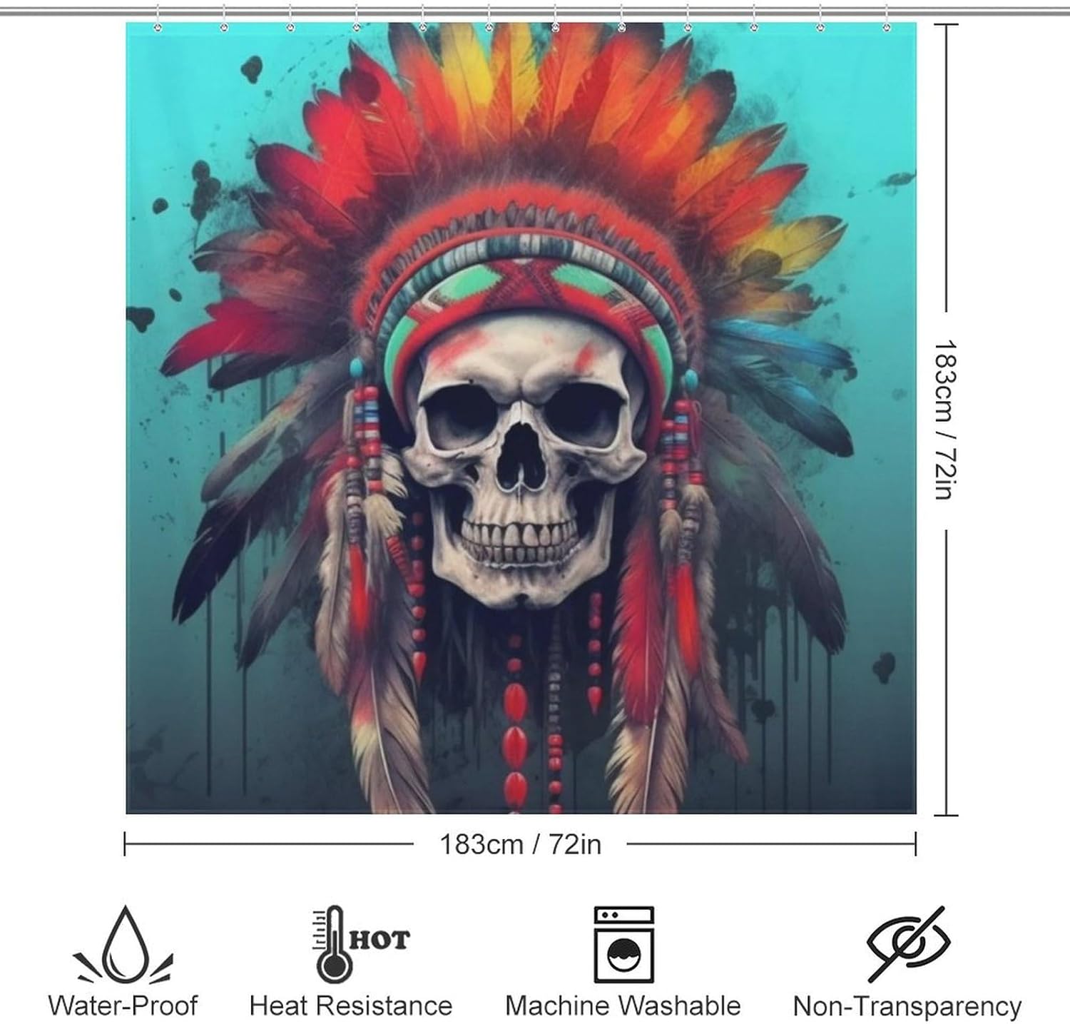 TIYAANDSY Red Feather Boho Shower Curtain Set 72x72in