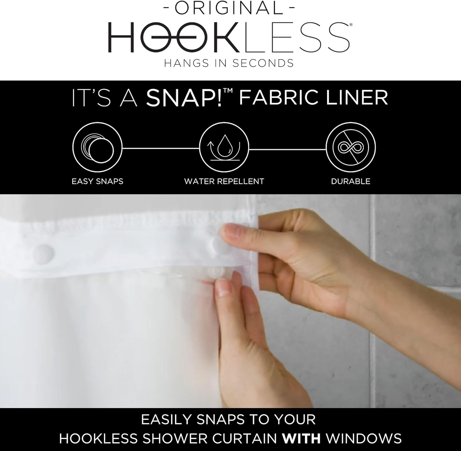 Hookless Escape 3-in-1 Shower Curtain Set White 71x74