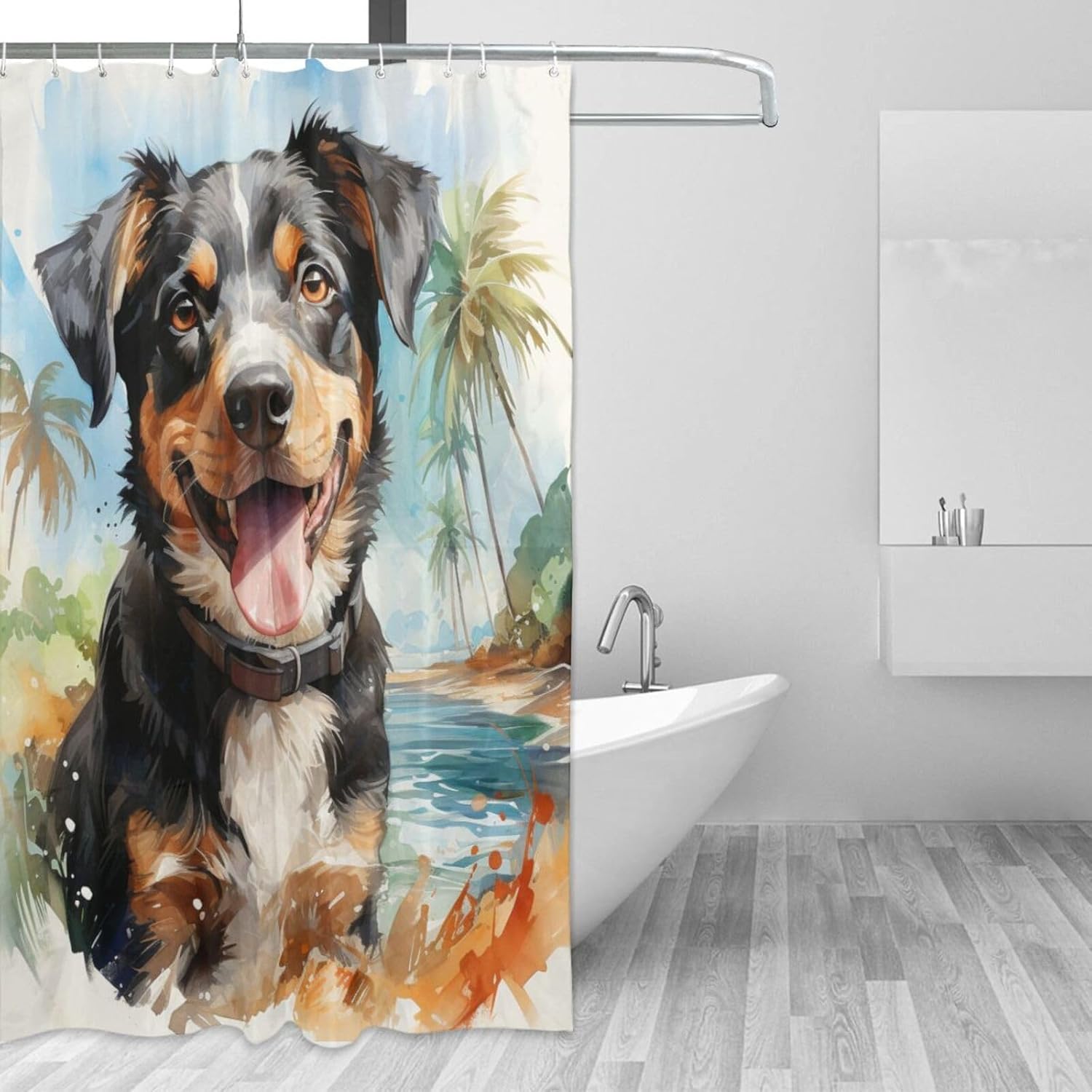 TIYAANDSY Black Dog Shower Curtain Set with 12 Hooks 72x72in