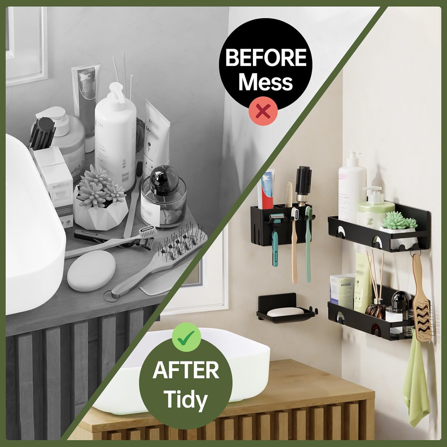 PAVSTINE 4-Pack Shower Caddy Set with Hooks and Organizer Black