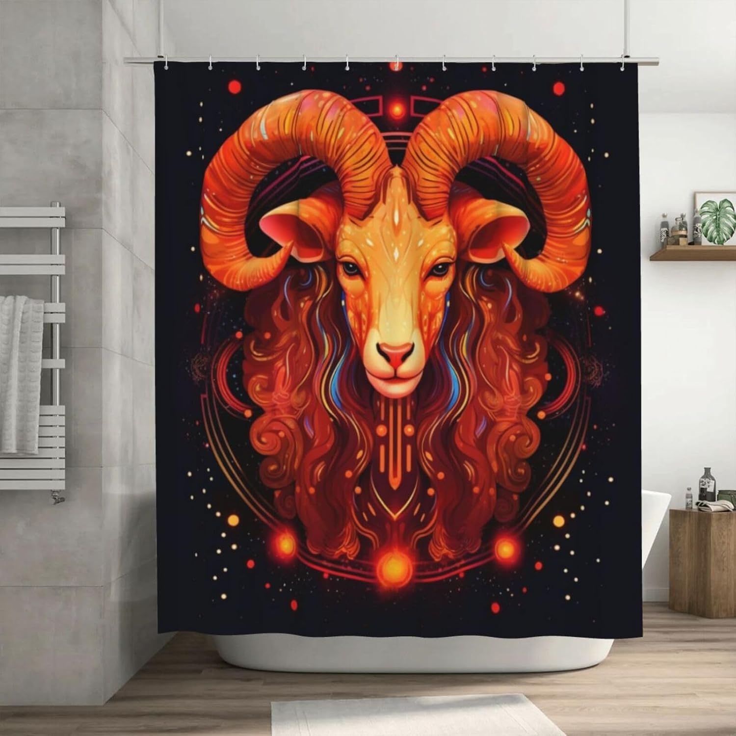 Red Constellation Starry Sheep Boho Shower Curtain Set