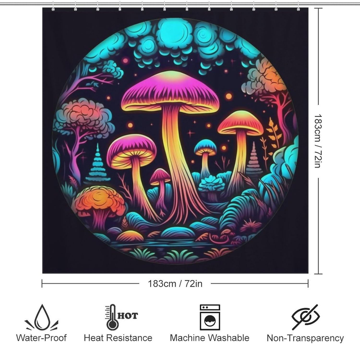 Boho Mushroom Shower Curtain Set with 12 Hooks 72x72in