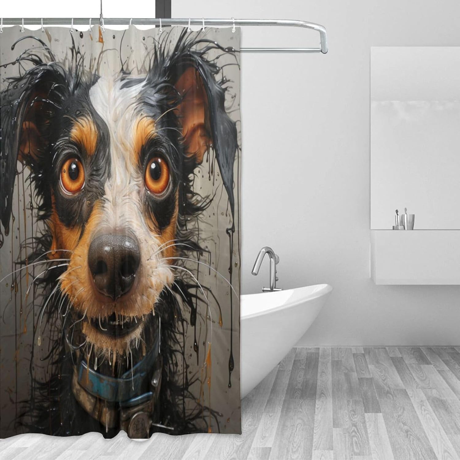 Smile Dog Waterproof Shower Curtain Set with 12 Hooks 72x72in