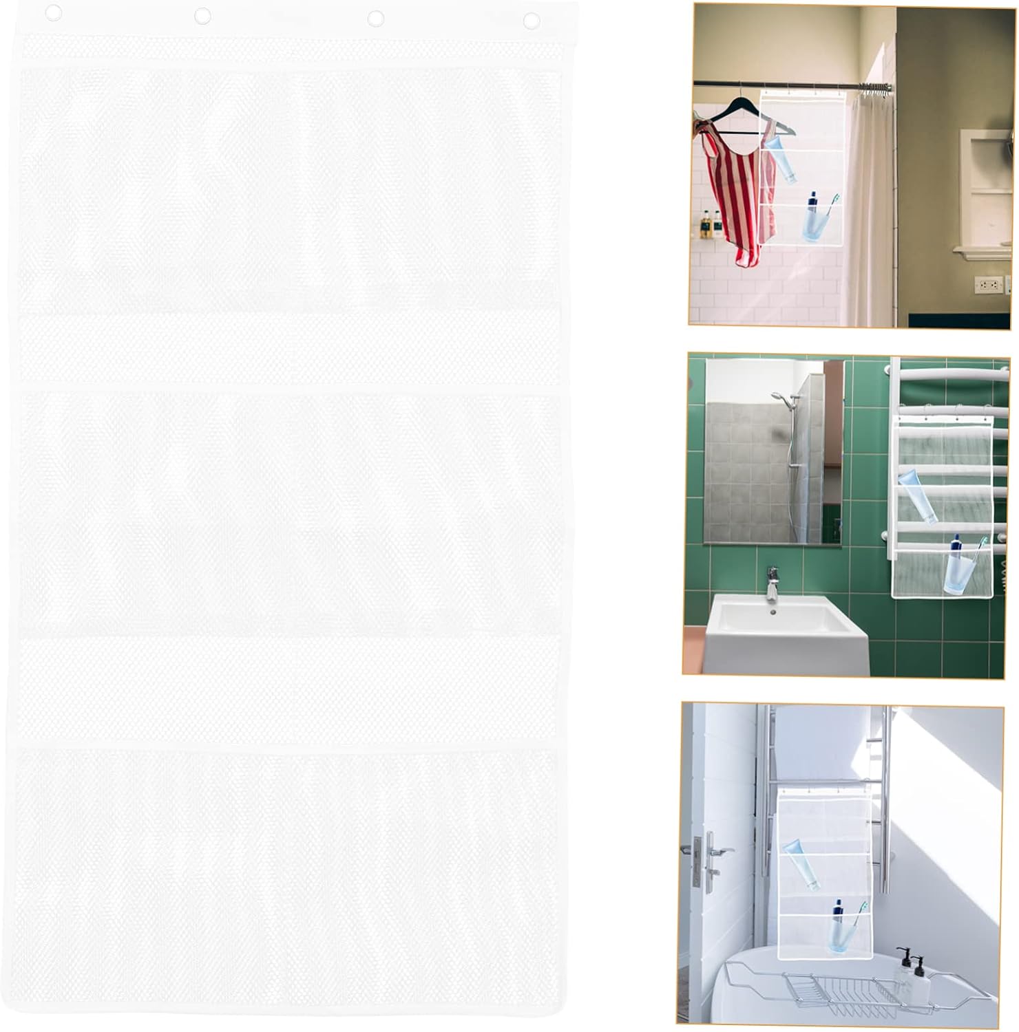 Ciieeo Gold Mesh Shower Organizer Bag with 6 Pockets Wall Hanging Storage