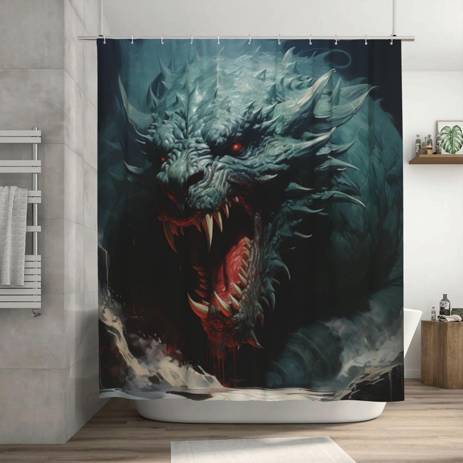 Roaring Dragon Shower Curtain Set with 12 Hooks 72x72in