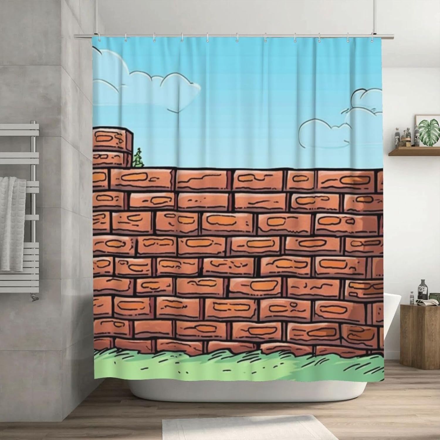 Red Brick Wall Shower Curtain Set with 12 Hooks 72x72in