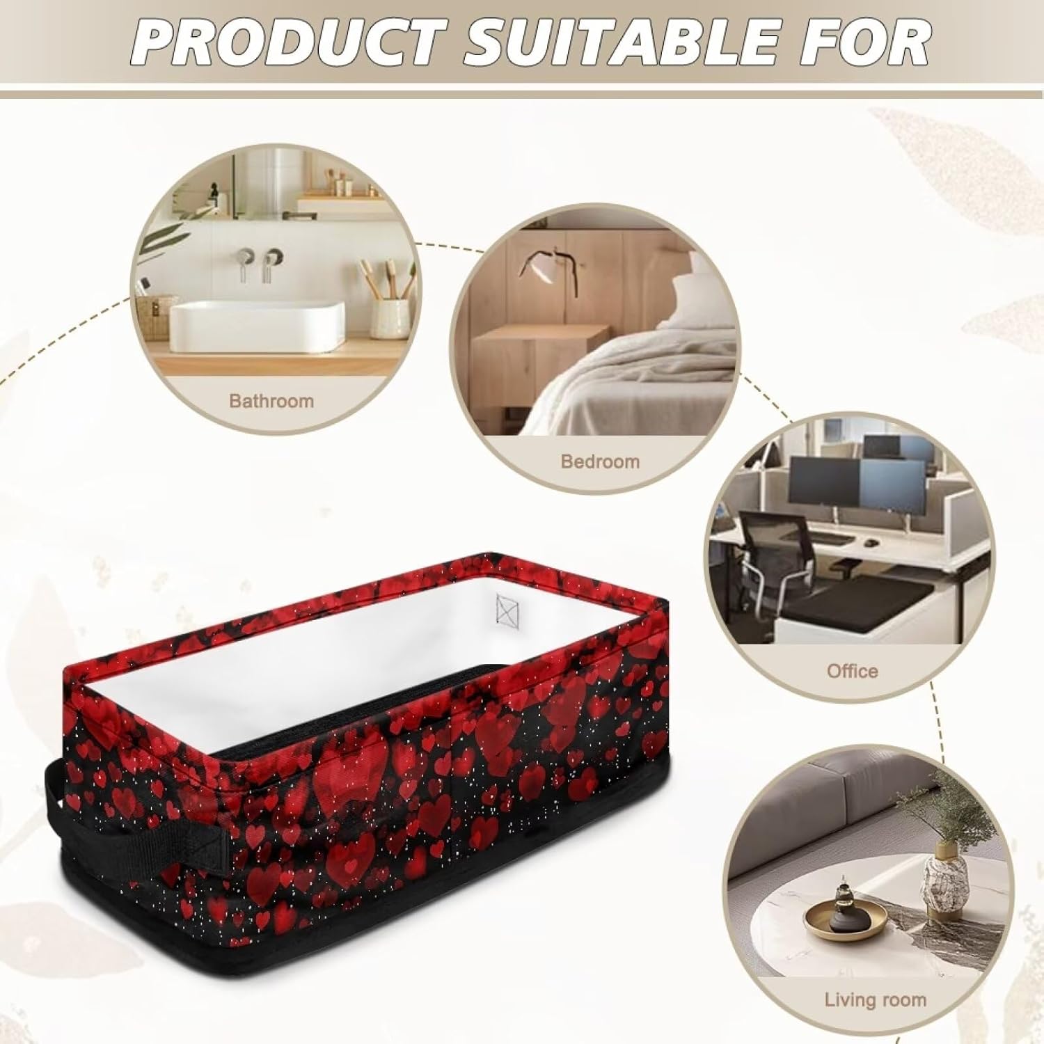 Red Love Heart Toilet Paper Storage Basket with Handle