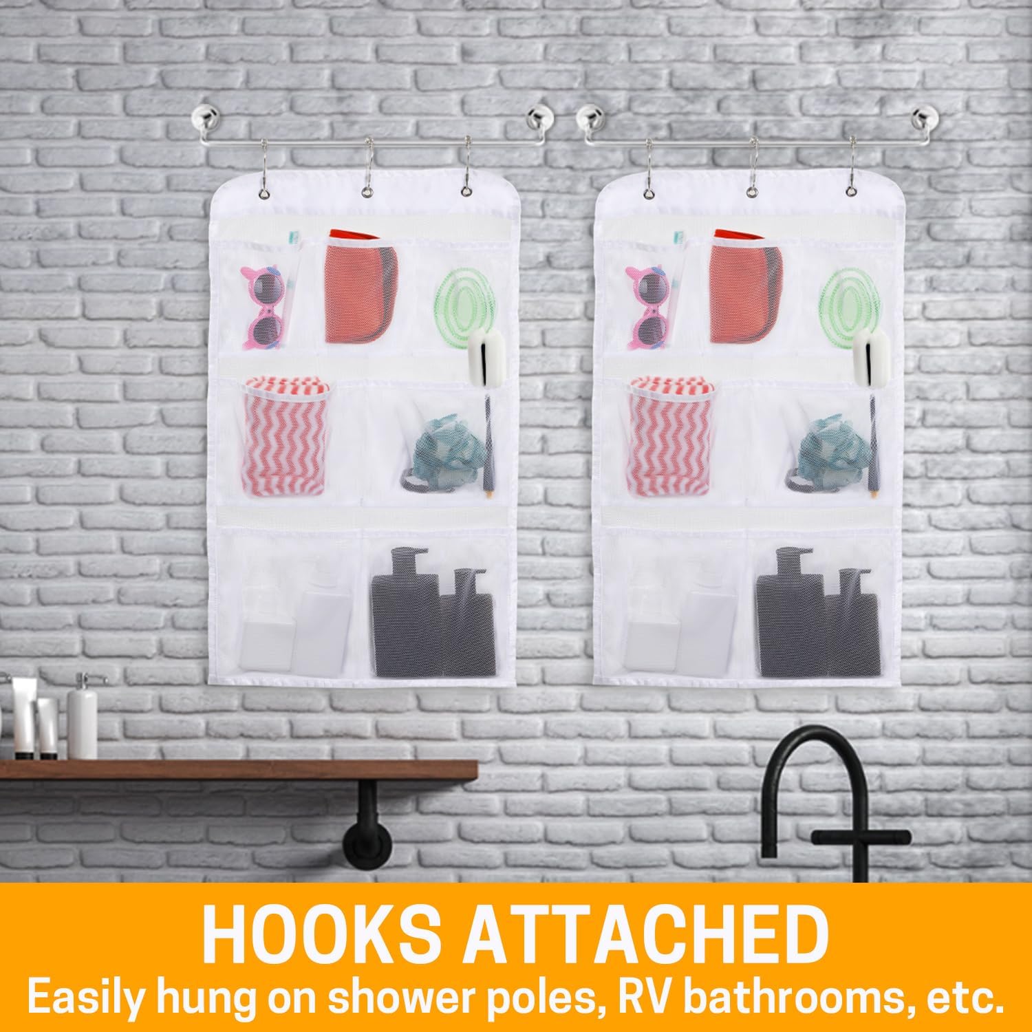 GNEGNI 7-Pocket Shower Caddy with Hooks 295 x 17 in 1
