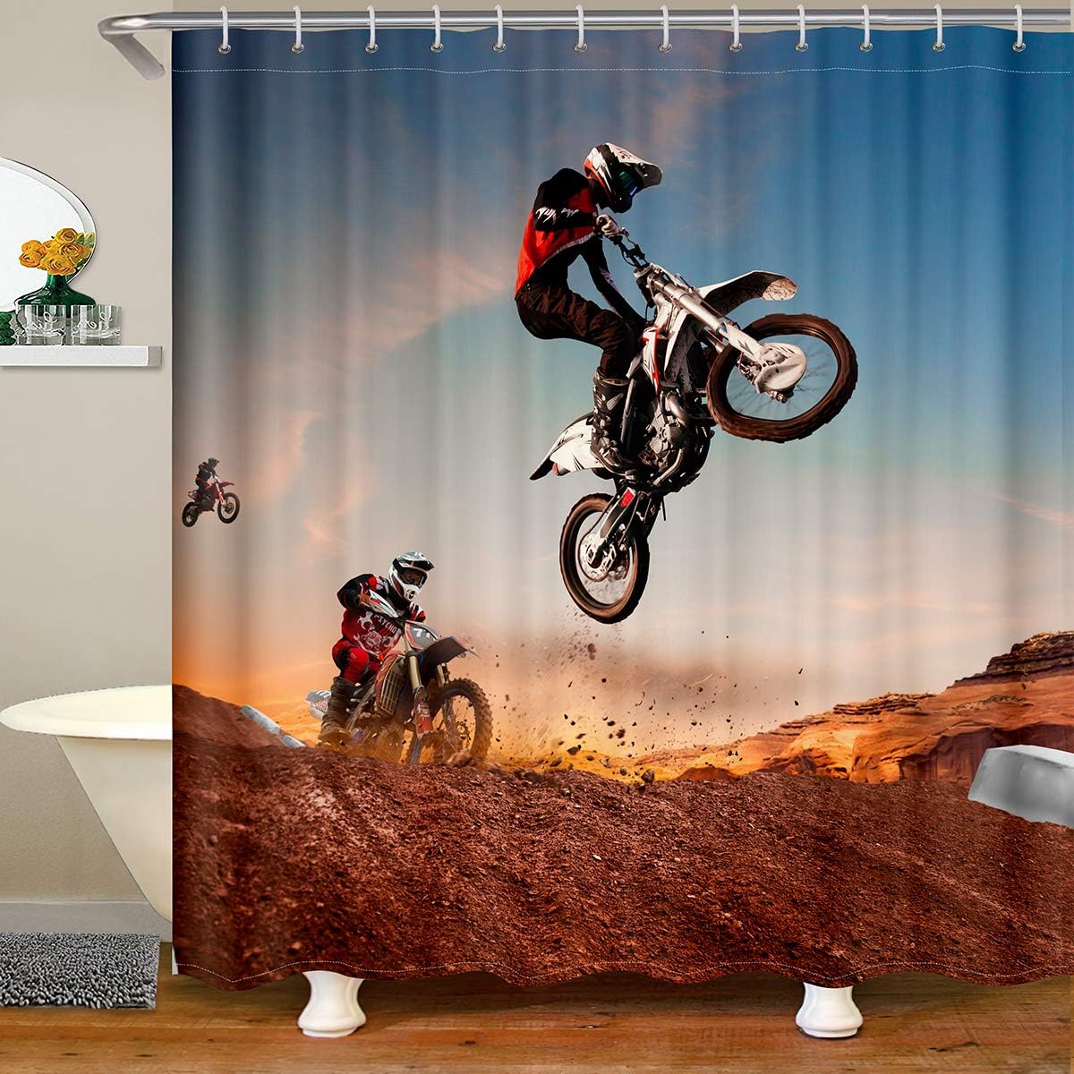 Erosebridal Dirt Bike Bath Curtain for Boys Teen Men