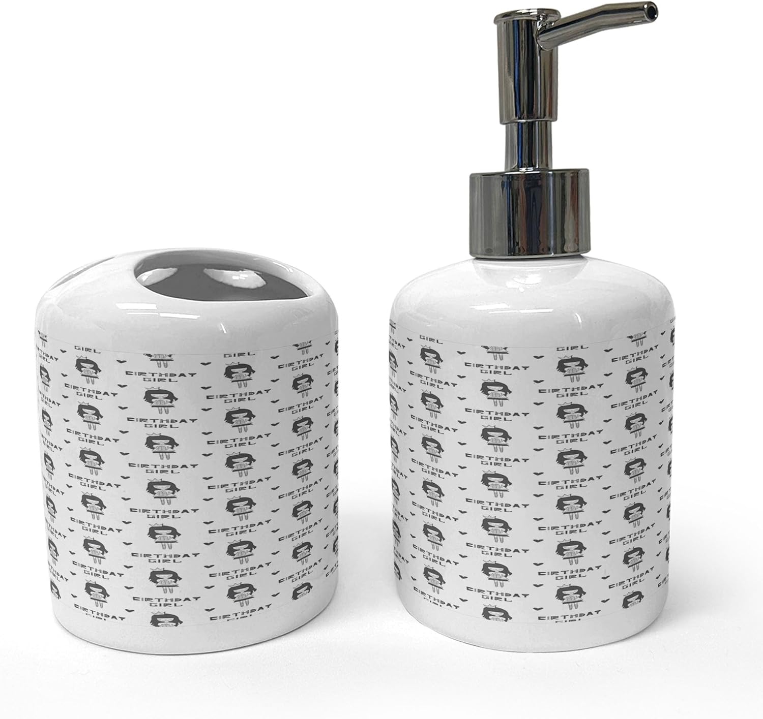 Ambesonne Birthday Soap Dispenser Toothbrush Holder Set Scandinavian Style 2 Pcs