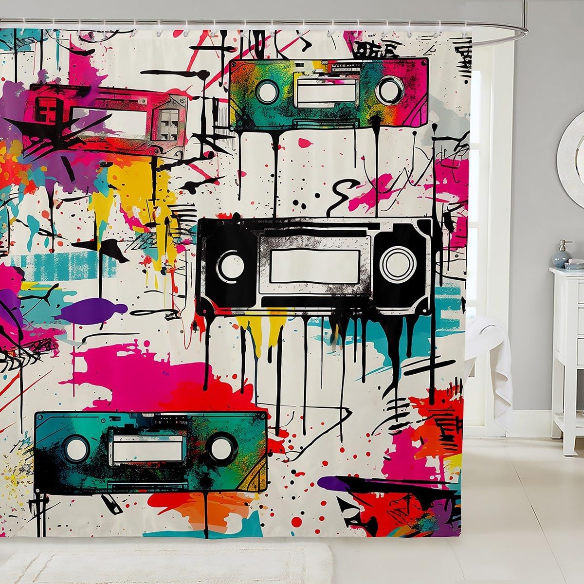 Erosebridal Trippy Music Graffiti Tie Dye Shower Curtain Set