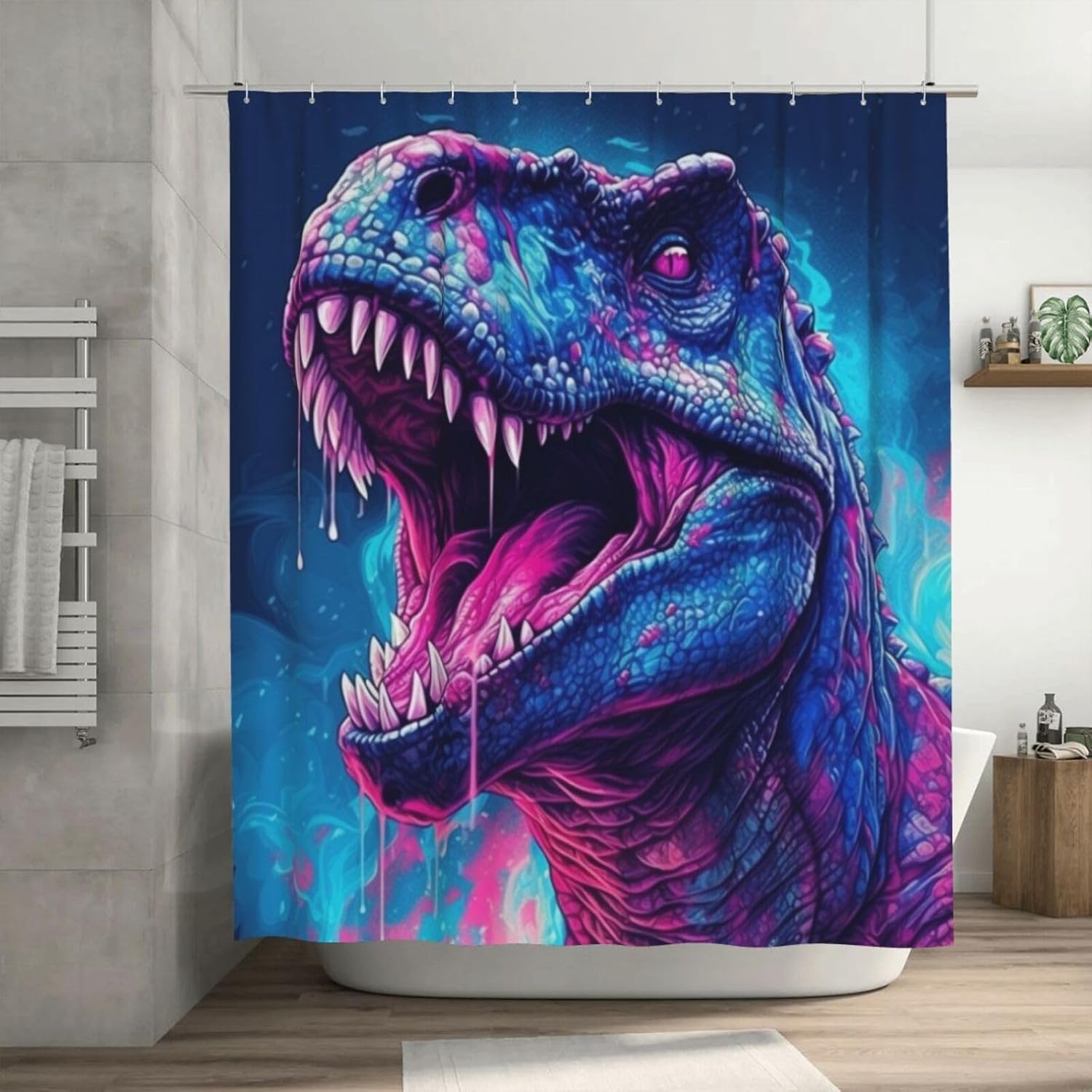 TIYAANDSY Roaring Dinosaur Shower Curtain Set 72x72in