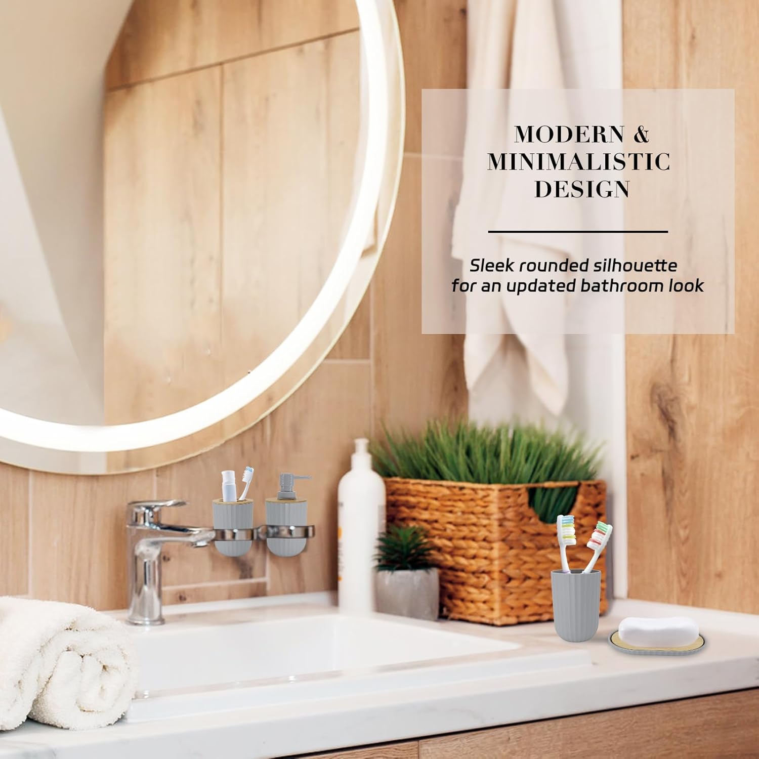FooGuila 5Pcs Grey Bathroom Accessory Set