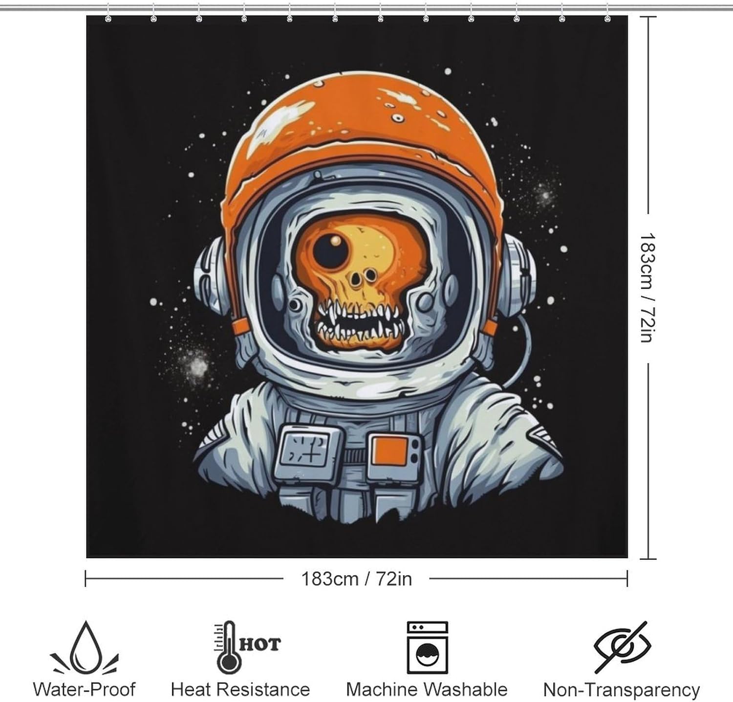 Orange Zombie Astronaut Shower Curtain Set