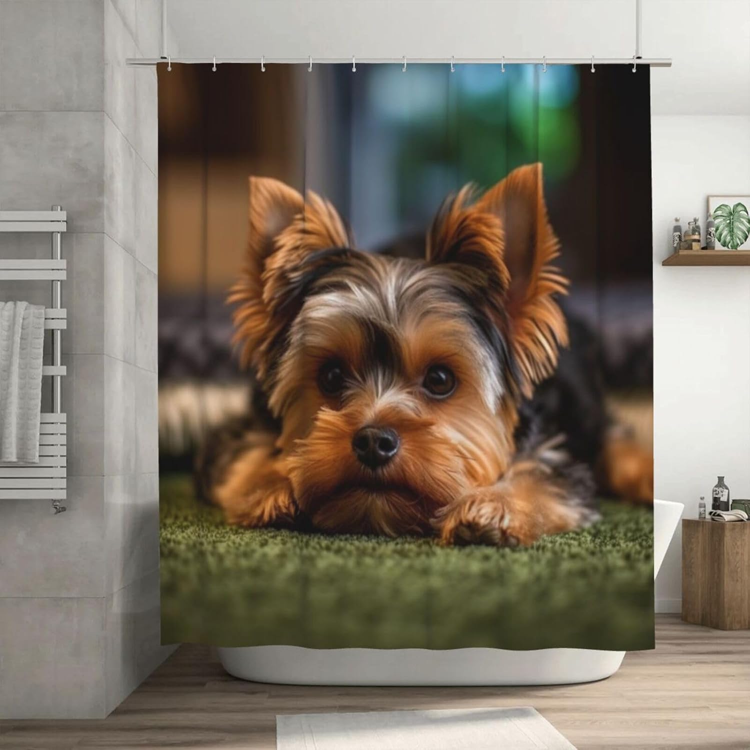 Brown Black Dog Shower Curtain Set with 12 Hooks 72x72in