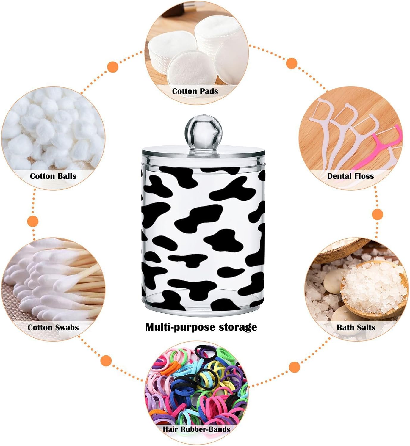 Qilmy Black Cow Spots Qtip Holder 2 Pack Canister