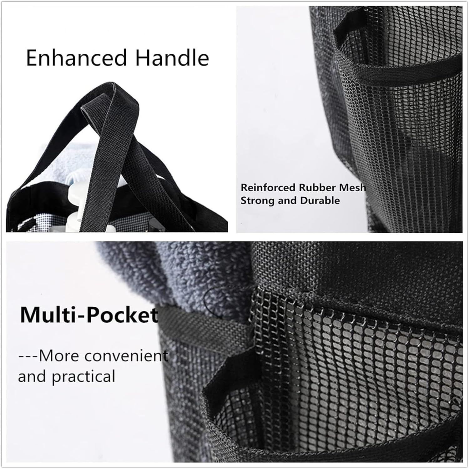 Portable Mesh Shower Caddy with 8 Pockets Black