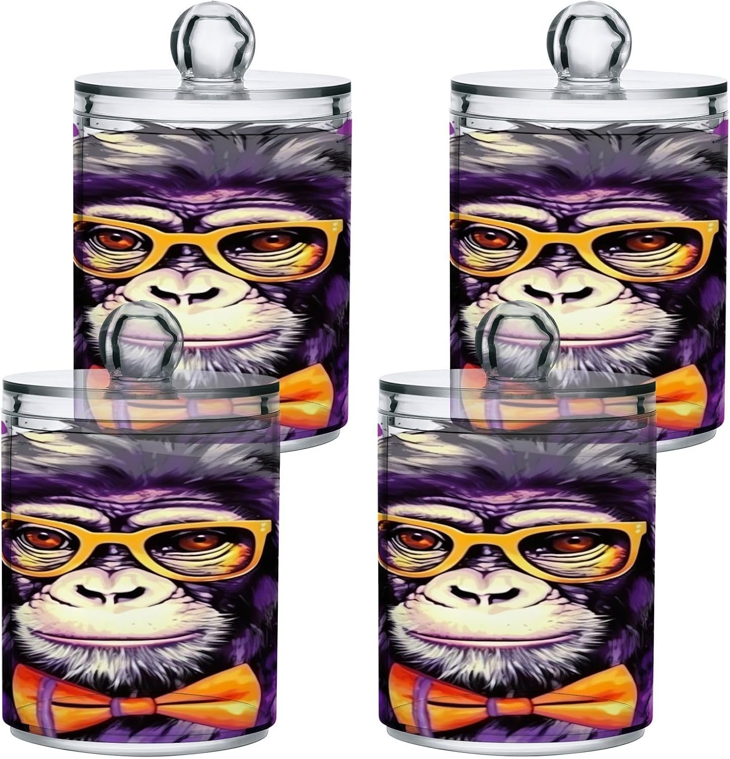 YetTasBin Monkey Clear Apothecary Jars 2 Pack 14 oz Cotton Swab Holder