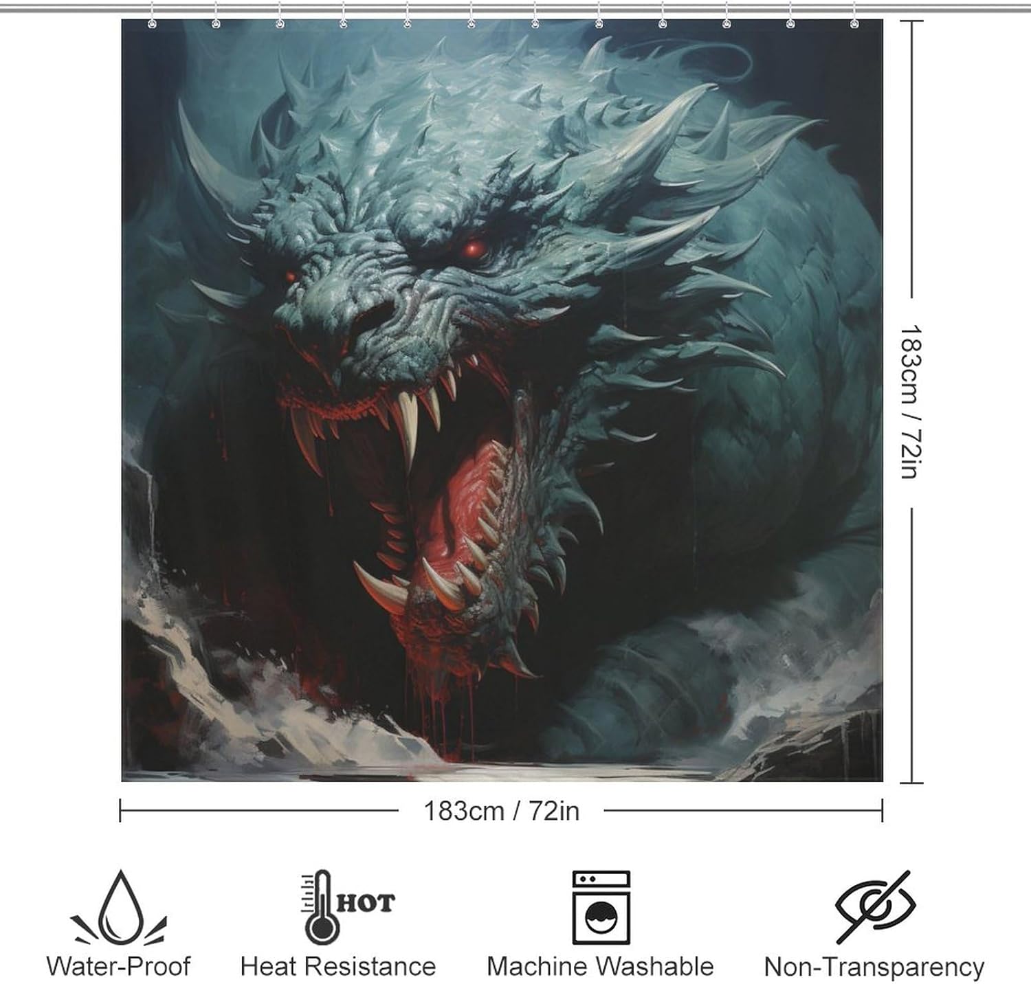 Roaring Dragon Shower Curtain Set with 12 Hooks 72x72in