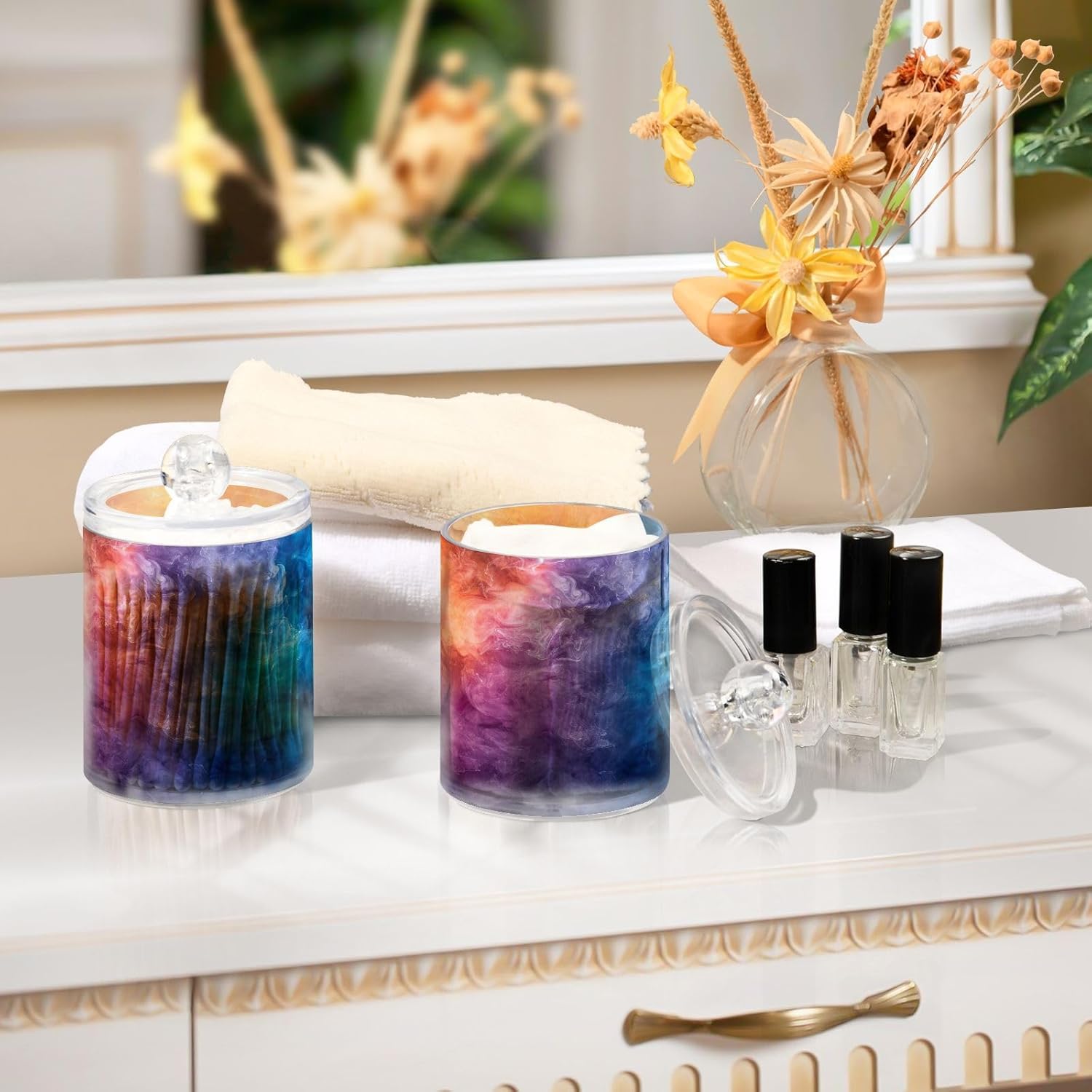 YETTASBIN Clear Apothecary Jars 2 Pack for Cotton Swabs and More