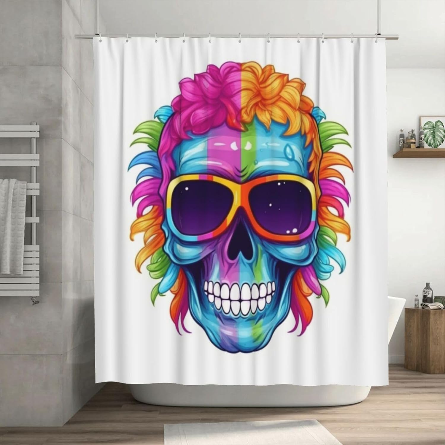 Blue Skull Flower Shower Curtain Set 72x72in