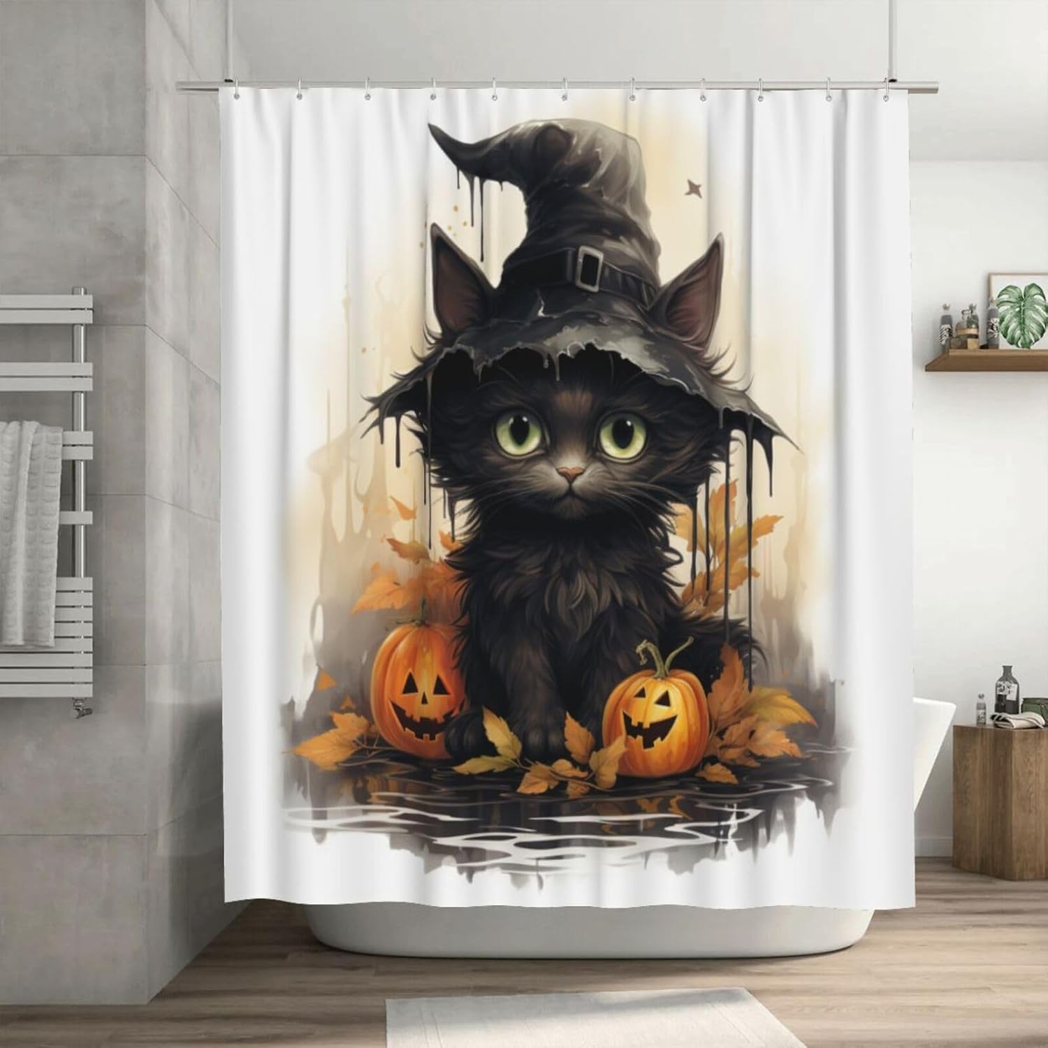 Wizard Hat Cat Shower Curtain Set 72x72in