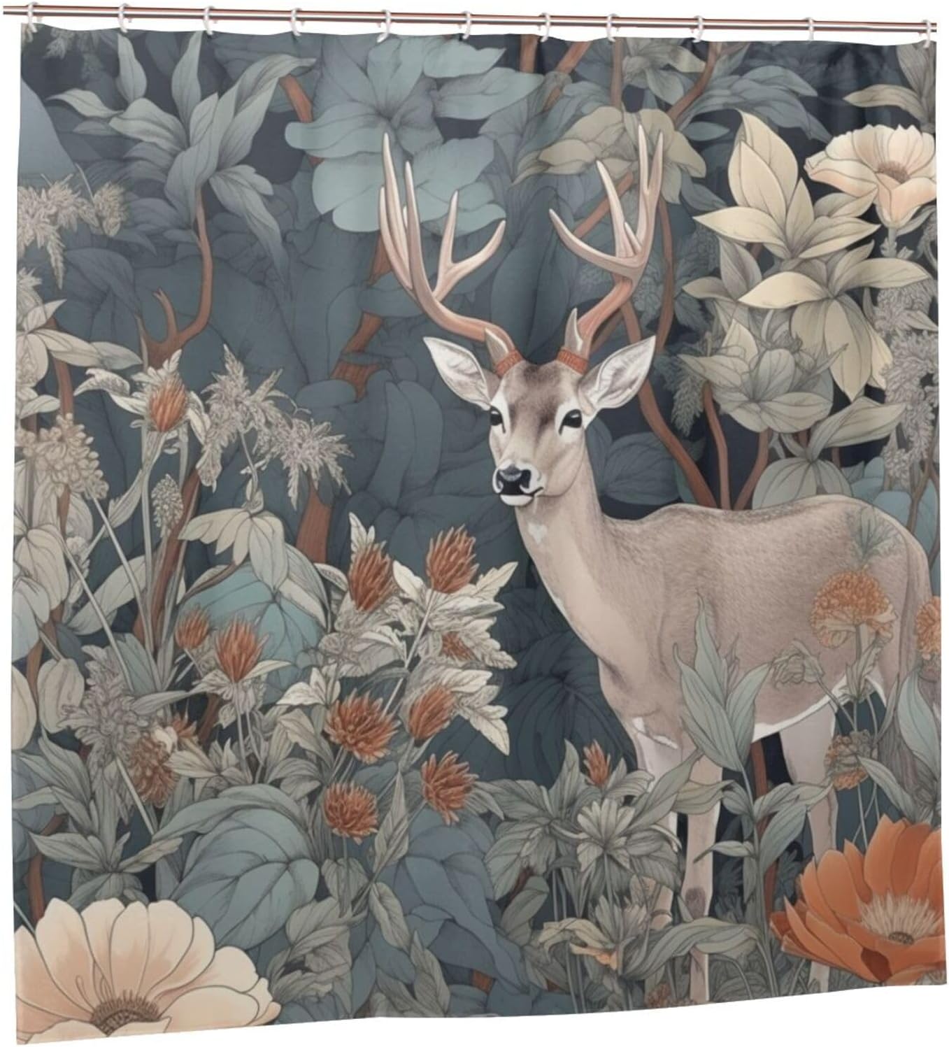 Forest Deer Shower Curtain Set with 12 Hooks 72x72in Waterproof